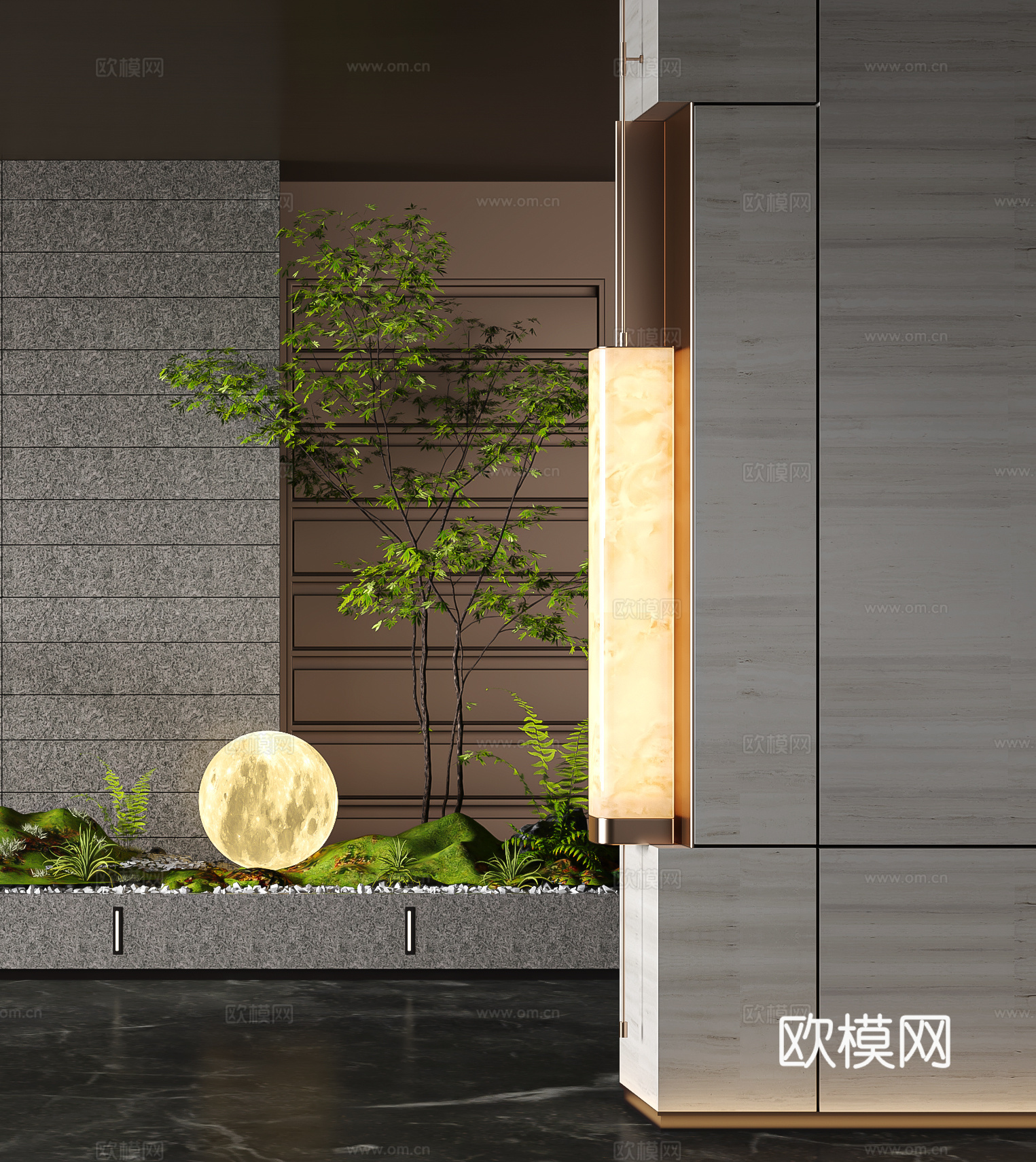 现代玄关造景景观花坛景墙su模型