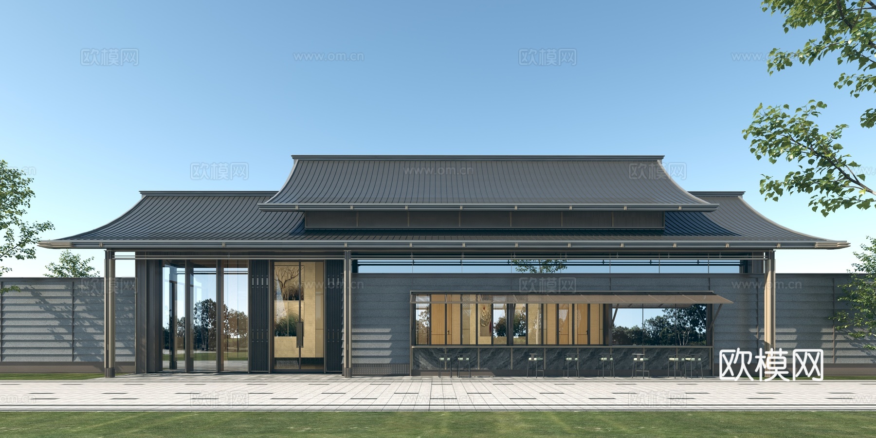 新中式中式售楼处建筑3d模型
