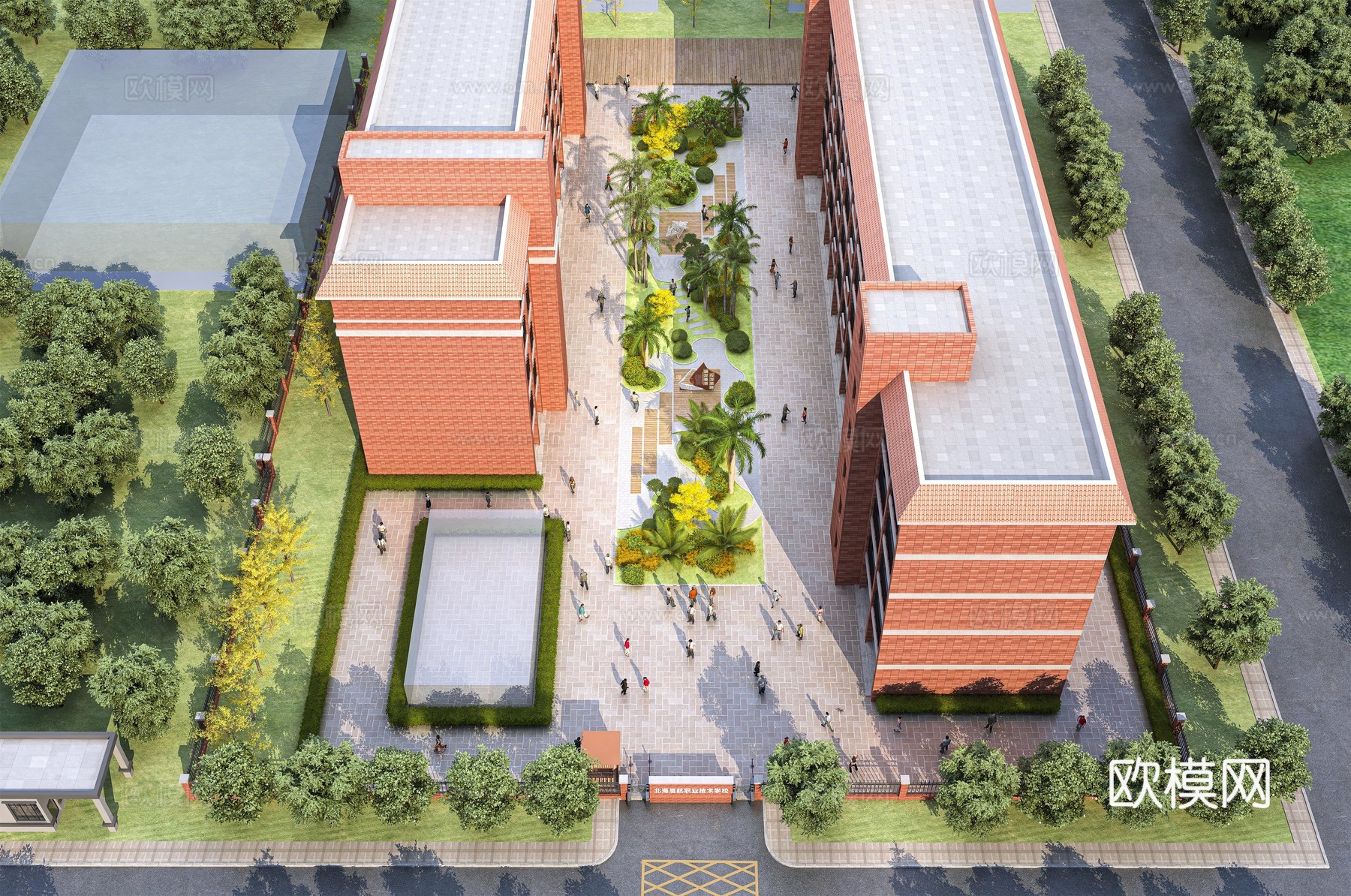 现代学校内廷景观3d模型