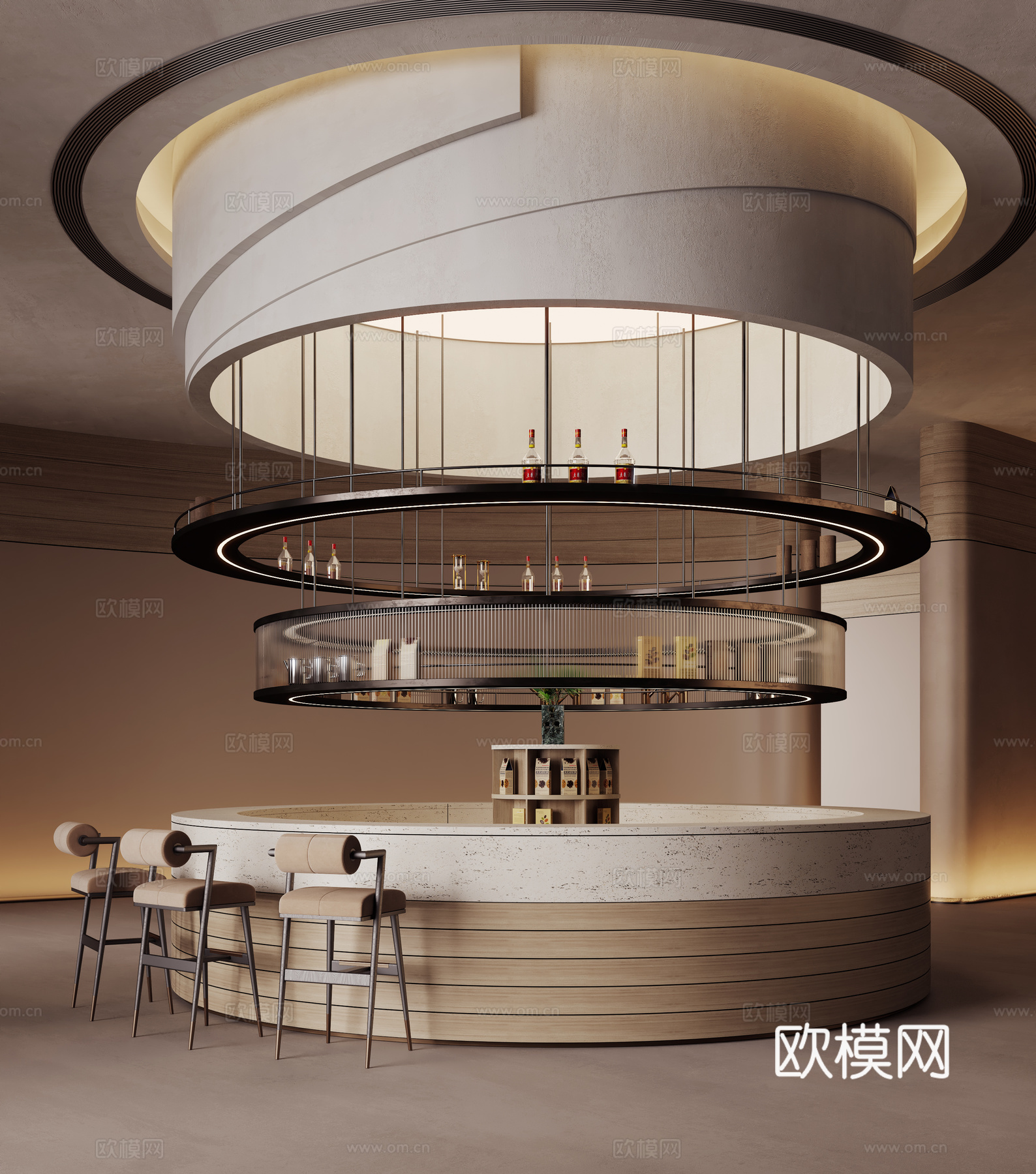 现代售楼处 水吧台 咖啡区3d模型-Pic-1