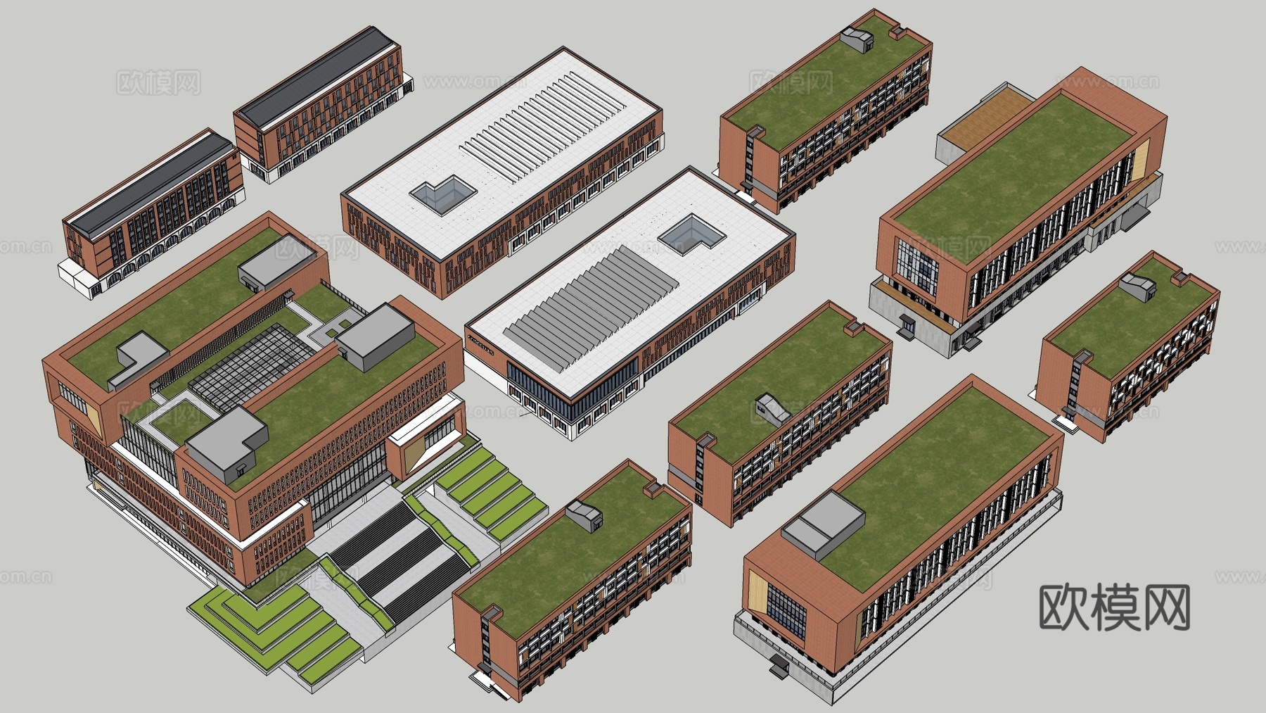 现代学校建筑 教学楼建筑 中小学建筑 行政楼 办公楼su模型