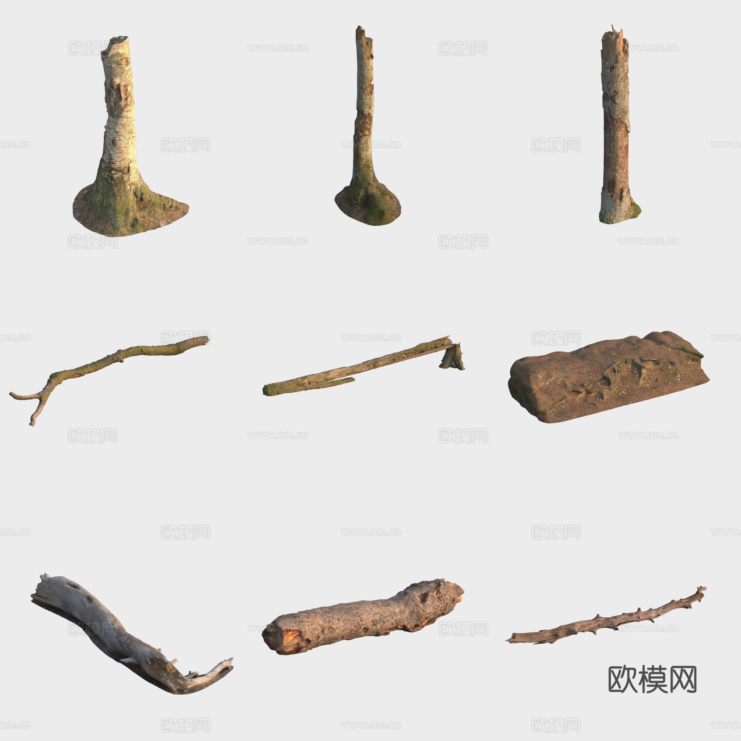 树枝树干树桩木头木棍木材柴3d模型