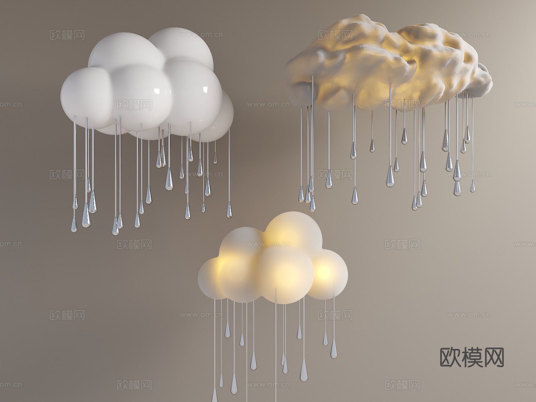 现代吊灯 下雨云朵 现代云朵美陈 云朵雕塑 云朵3d模型