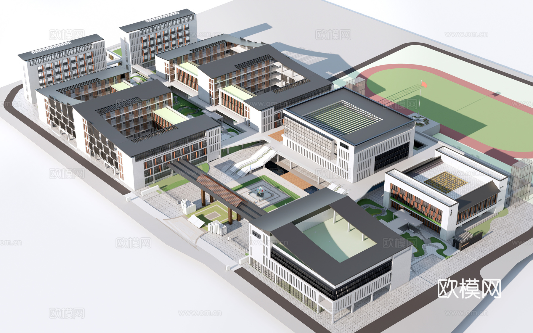 现代学校建筑 教学楼建筑 中小学建筑 行政楼 办公楼su模型