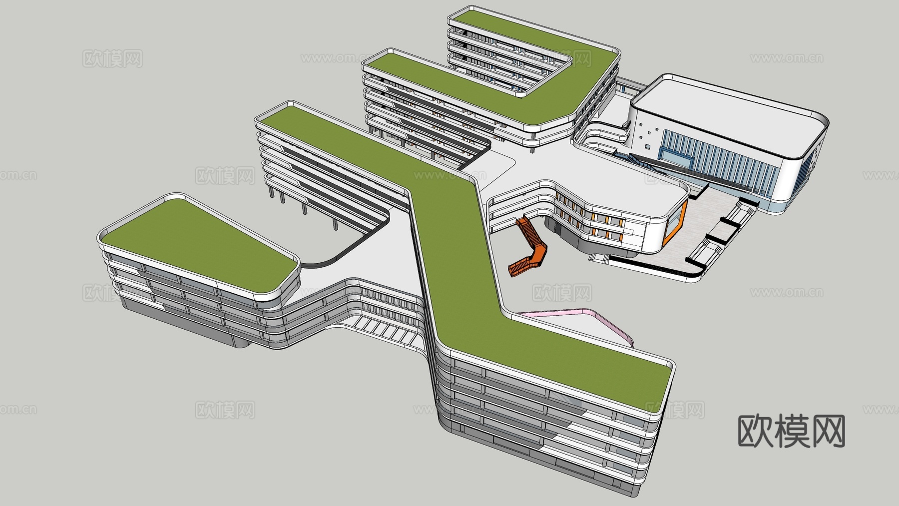 现代学校建筑 教学楼建筑 中小学建筑 行政楼 办公楼su模型