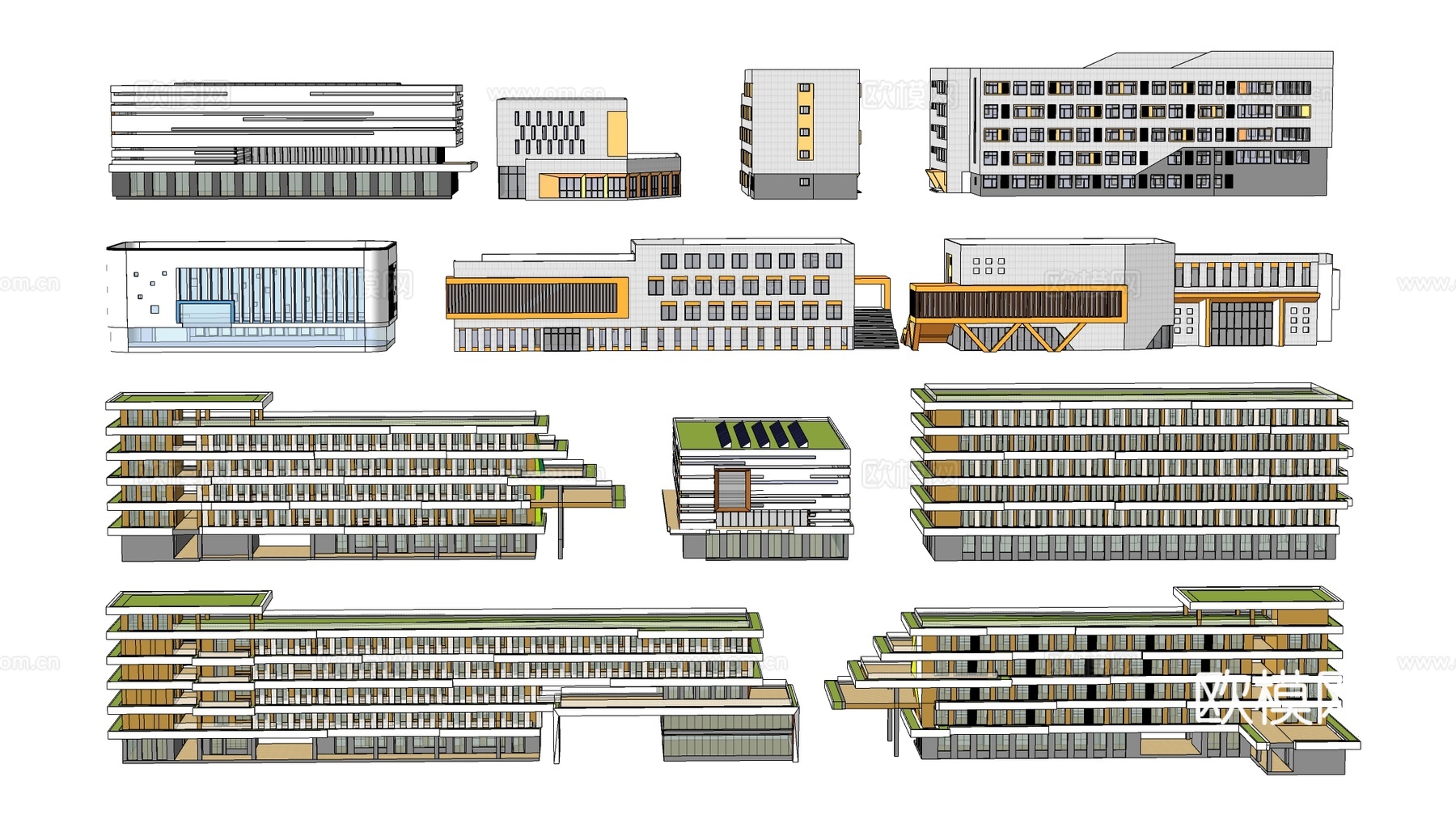 现代学校建筑 教学楼建筑 中小学建筑 行政楼 办公楼su模型