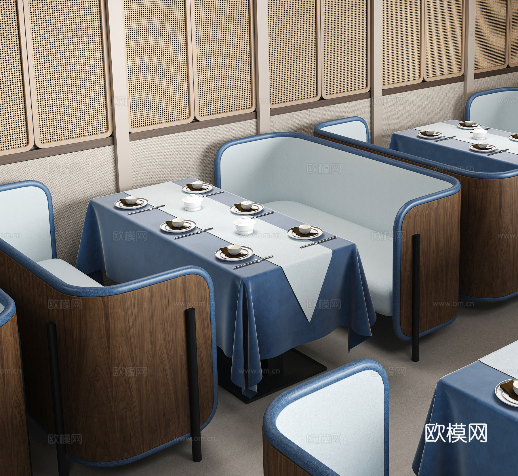 现代餐厅卡座 餐馆餐桌椅su模型