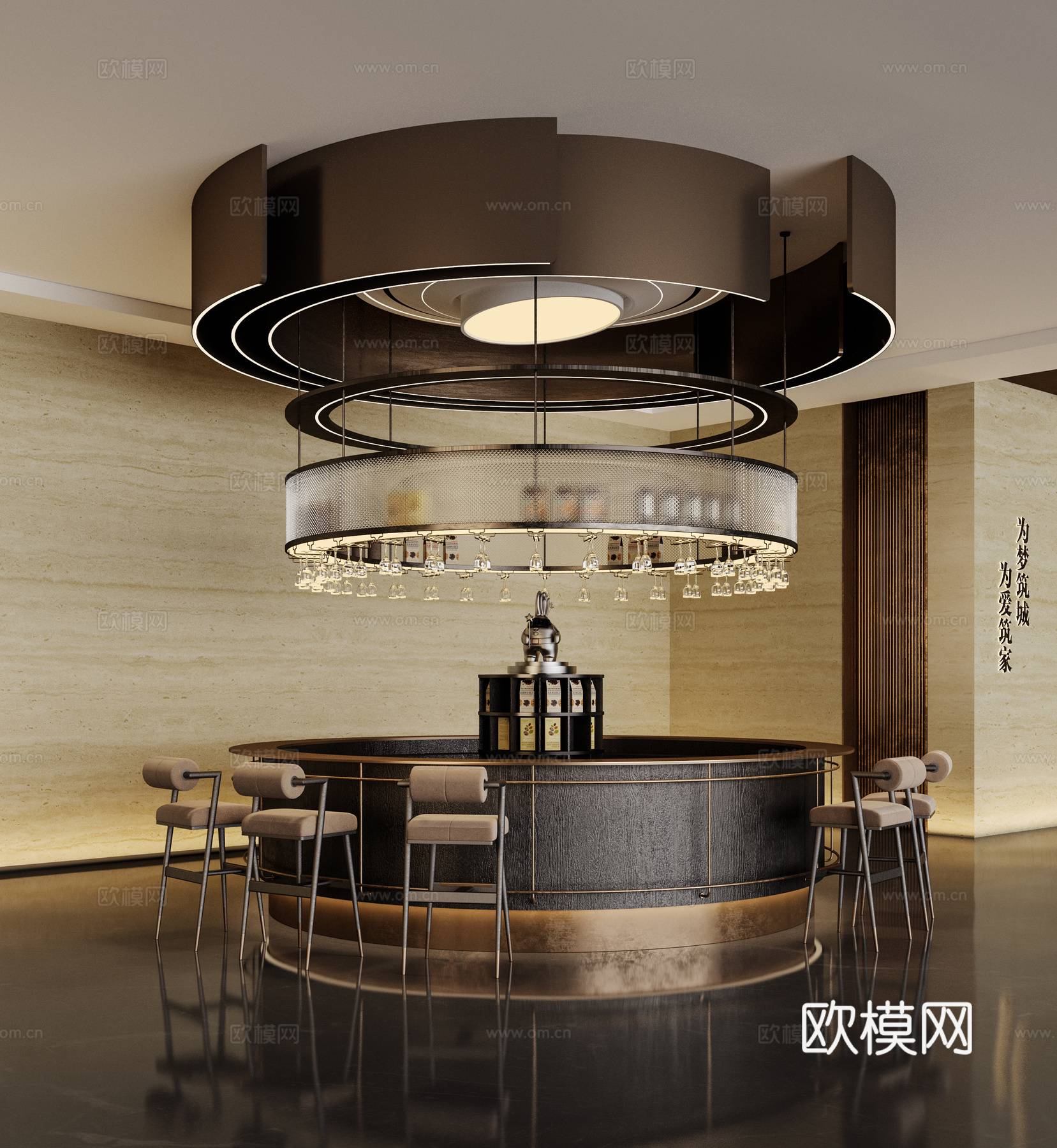 现代售楼处水吧台咖啡区酒吧台3d模型
