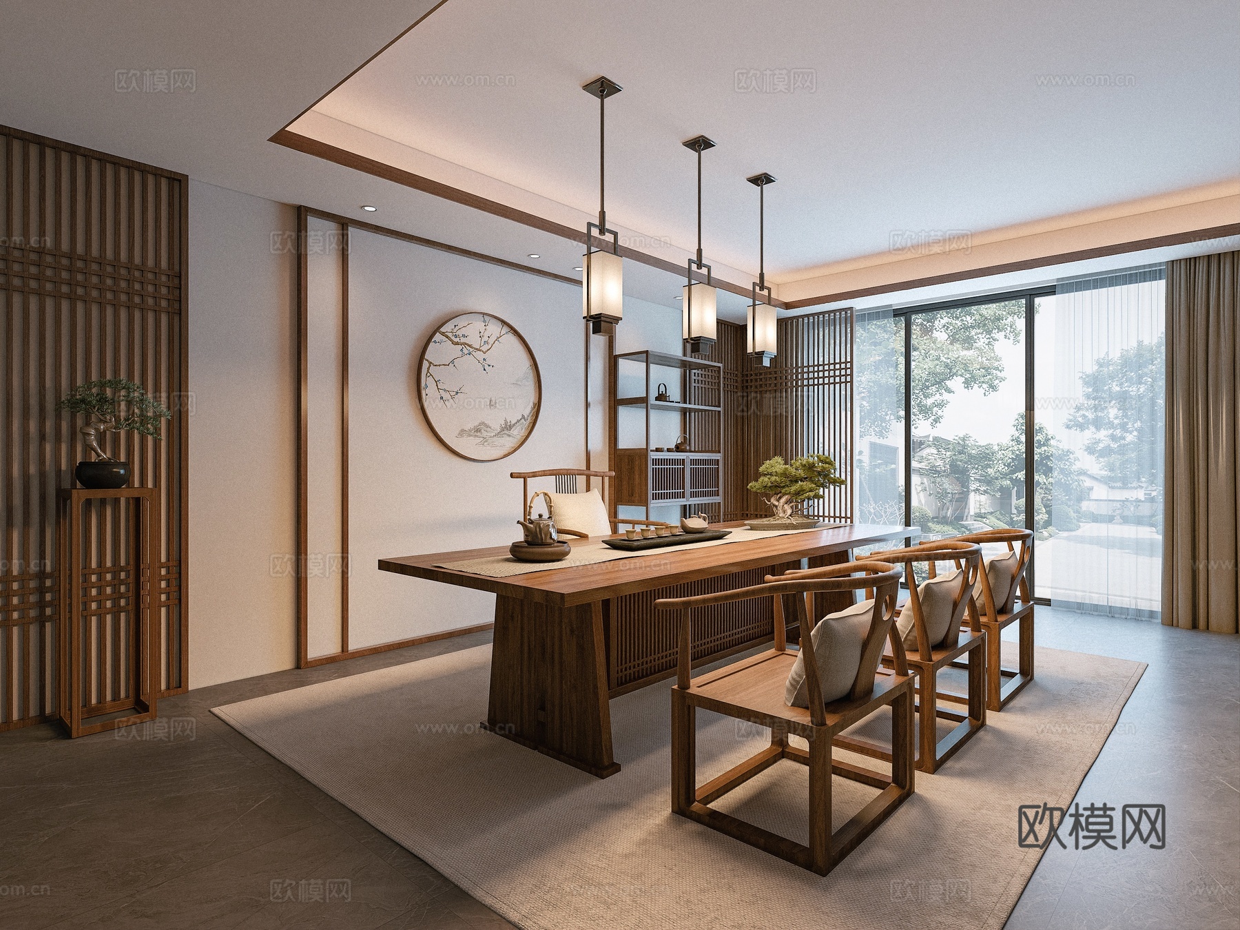 新中式茶室su模型