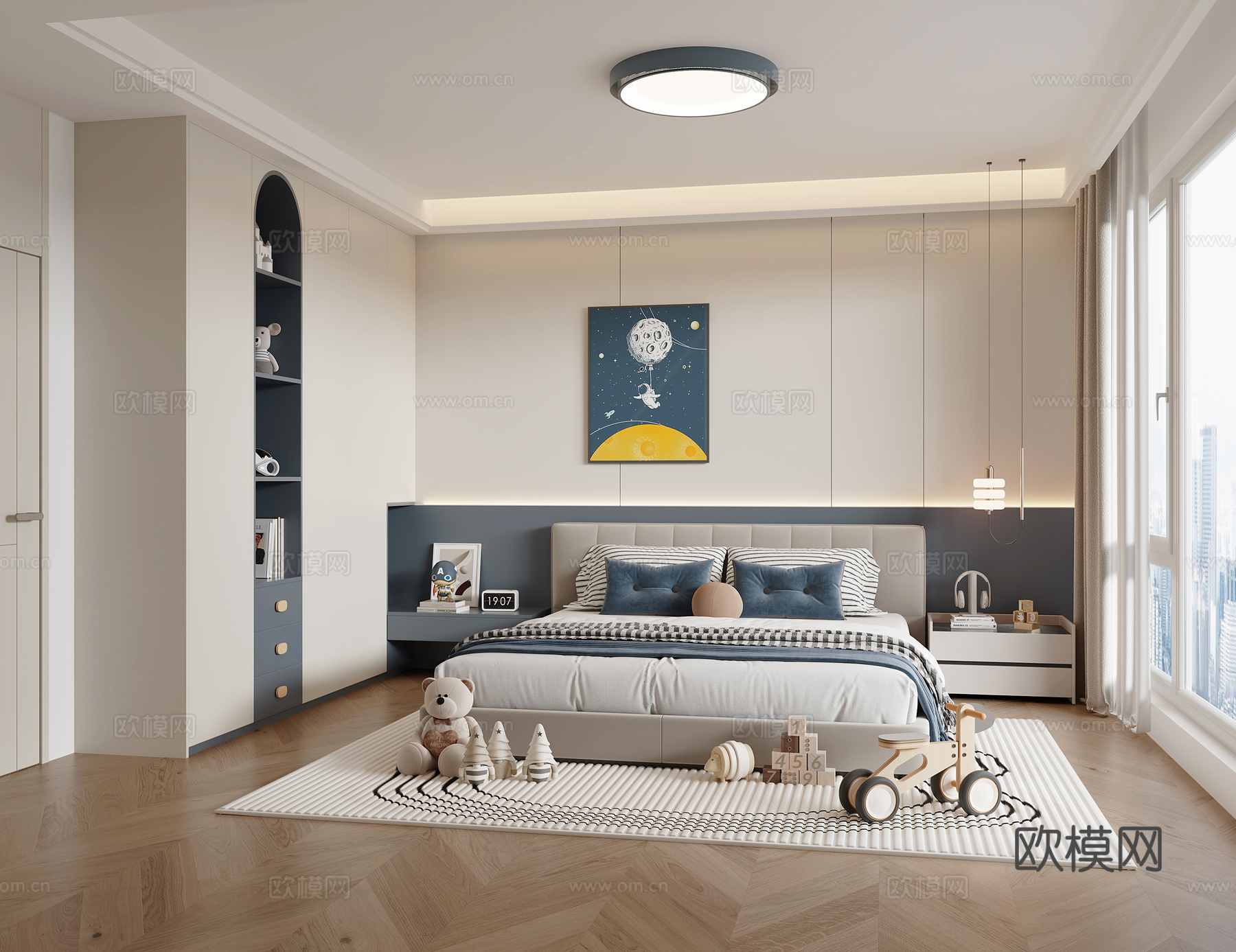 现代男孩儿童房3d模型