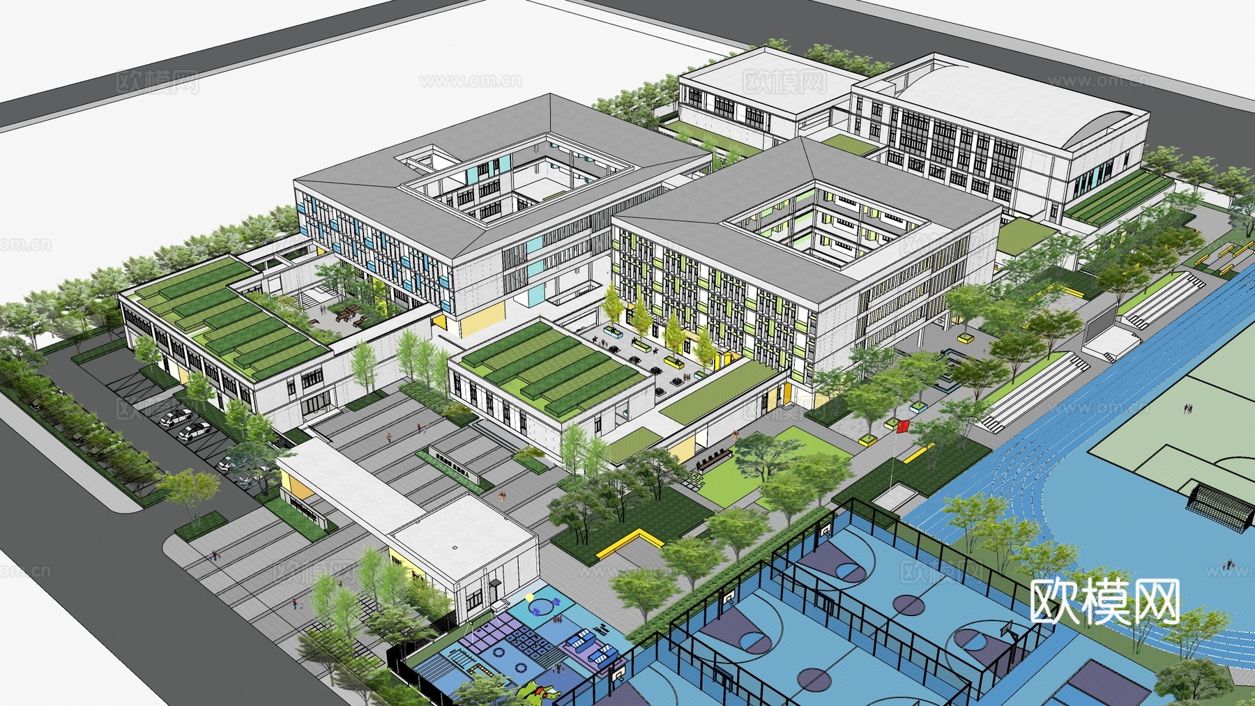 现代学校建筑 教学楼建筑 中小学建筑 行政楼 办公楼su模型