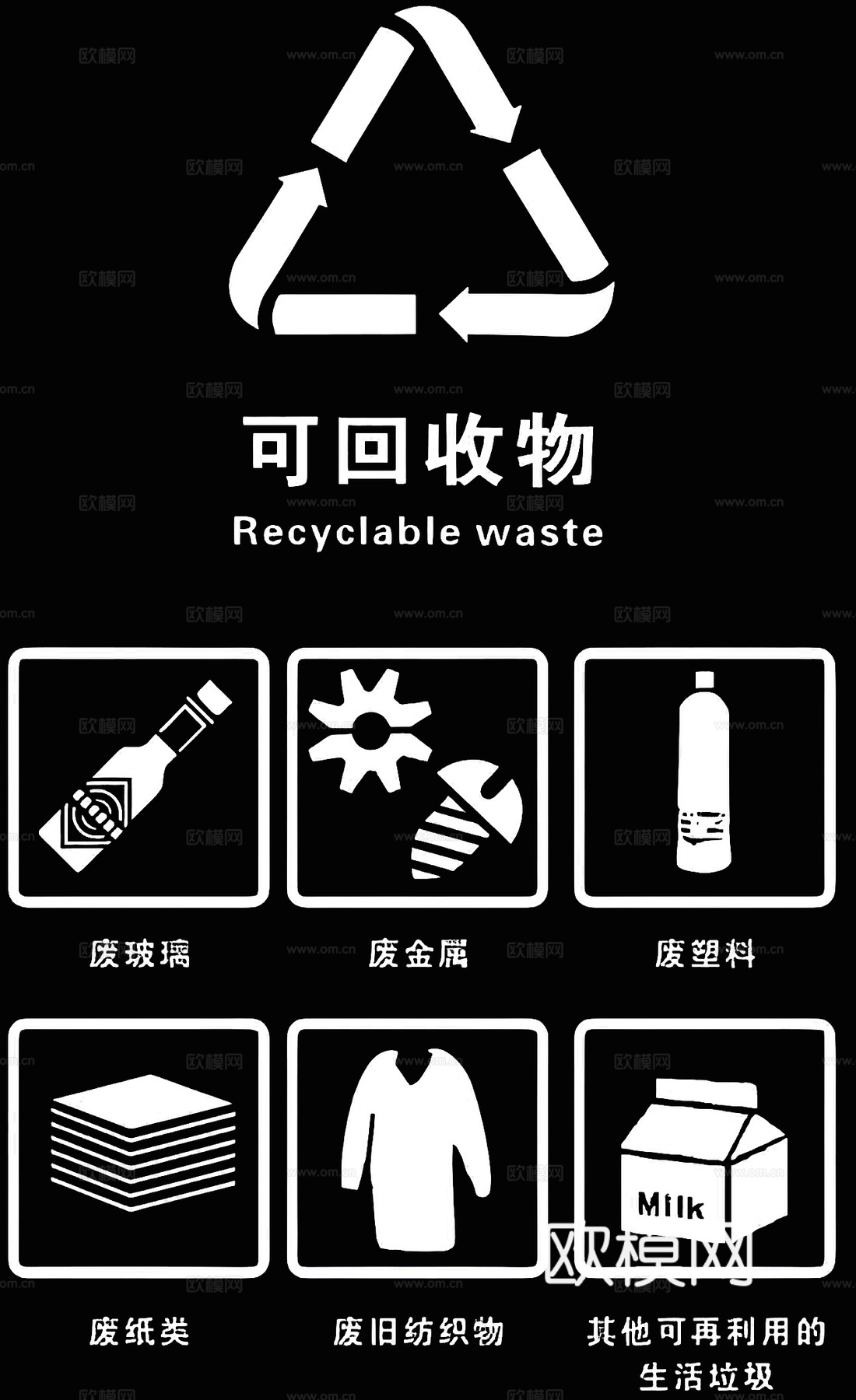 垃圾分类  黑白 凹凸 镂空 图标 贴图