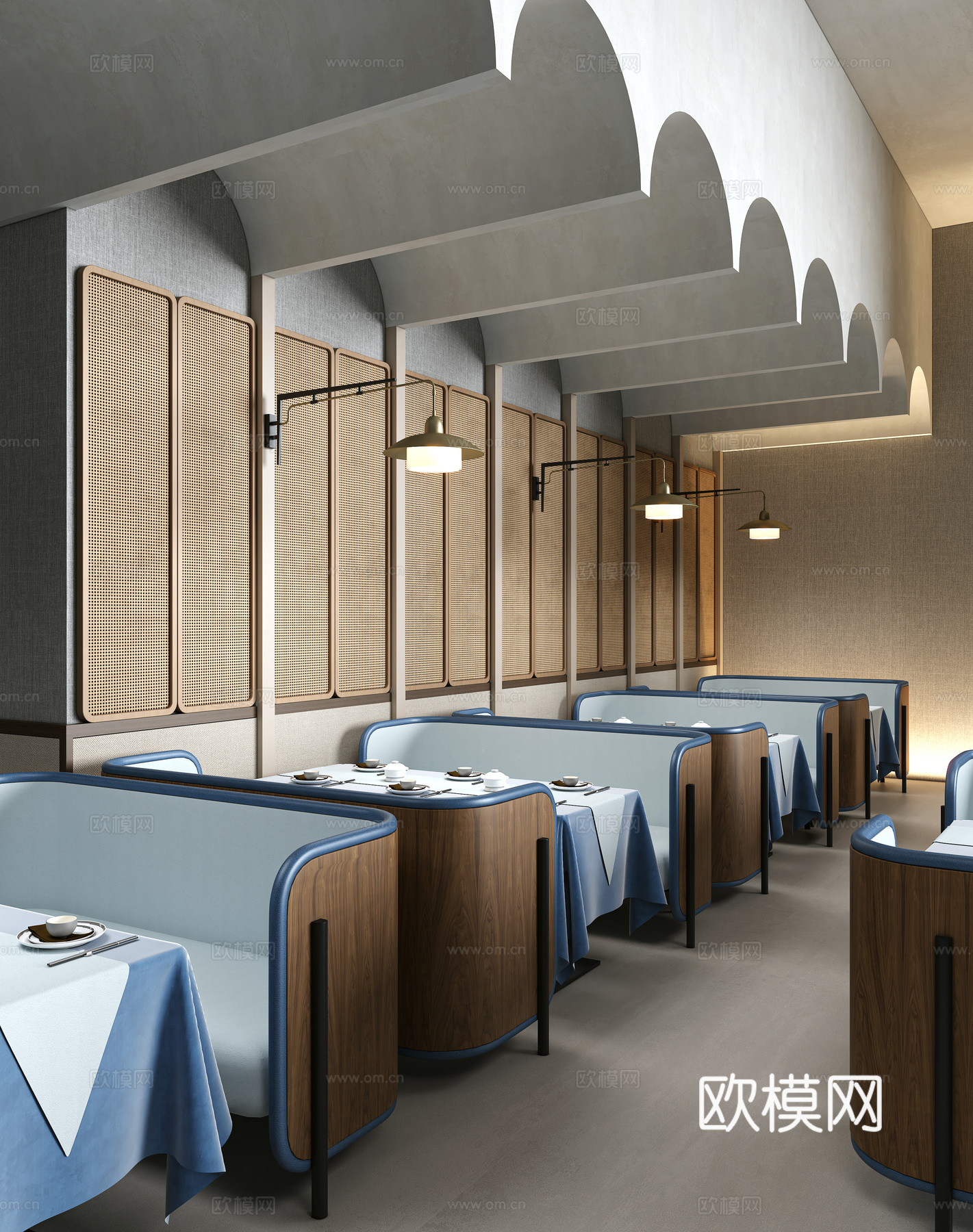 现代餐厅卡座 餐馆餐桌椅su模型