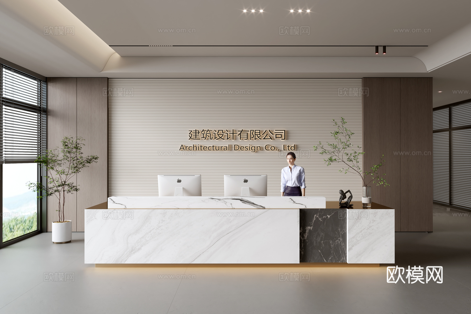 现代公司前台  接待区 吧台  接待台 服务台 公司前台背景su模型