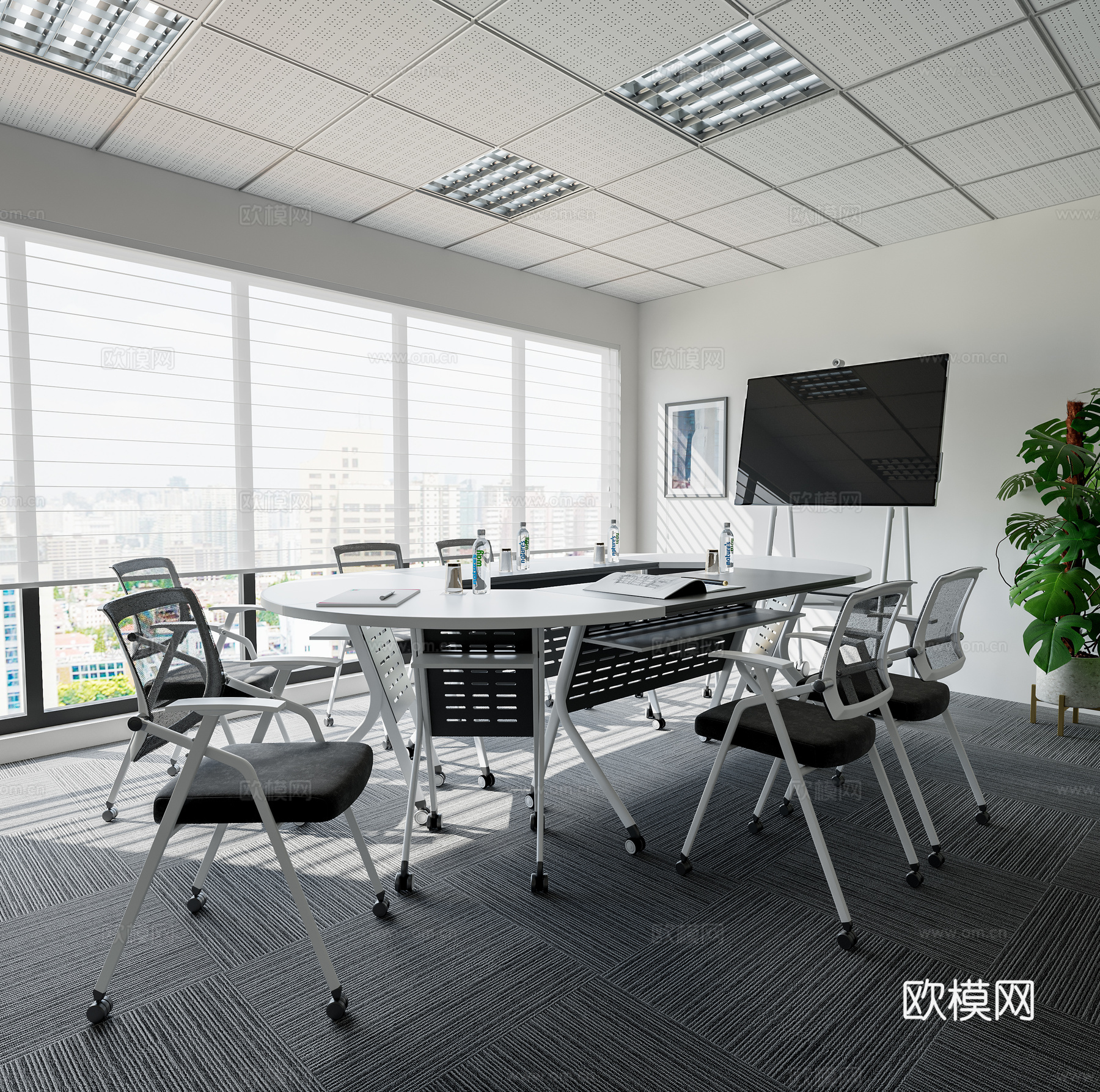 现代会议室 移动折叠会议桌培训桌椅 小型会议室 培训室3d模型