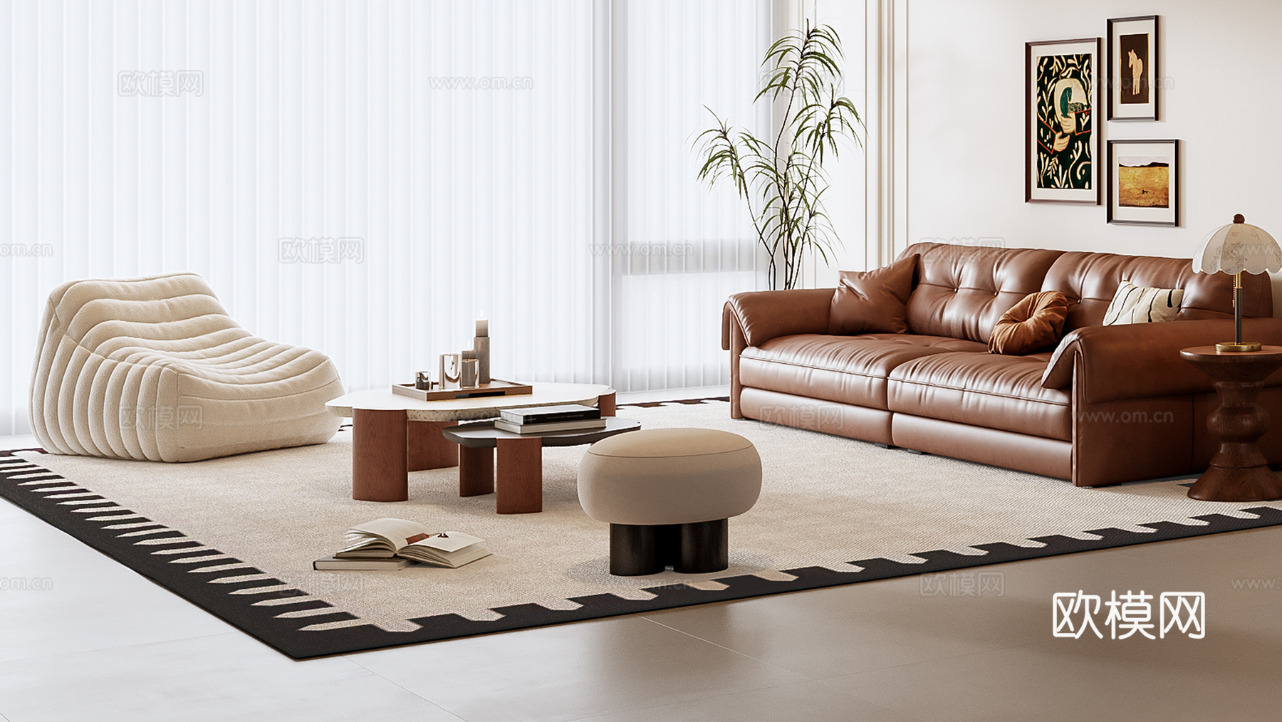 中古风沙发茶几组合3d模型