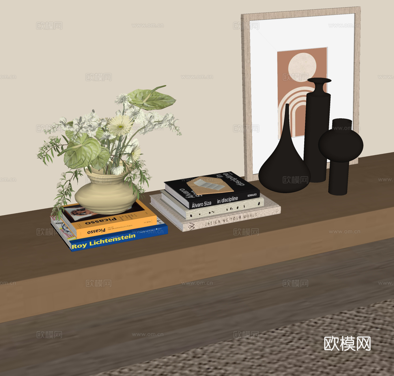现代摆件组合 现代饰品摆件组合 装饰品摆件 书籍摆件 花瓶摆su模型