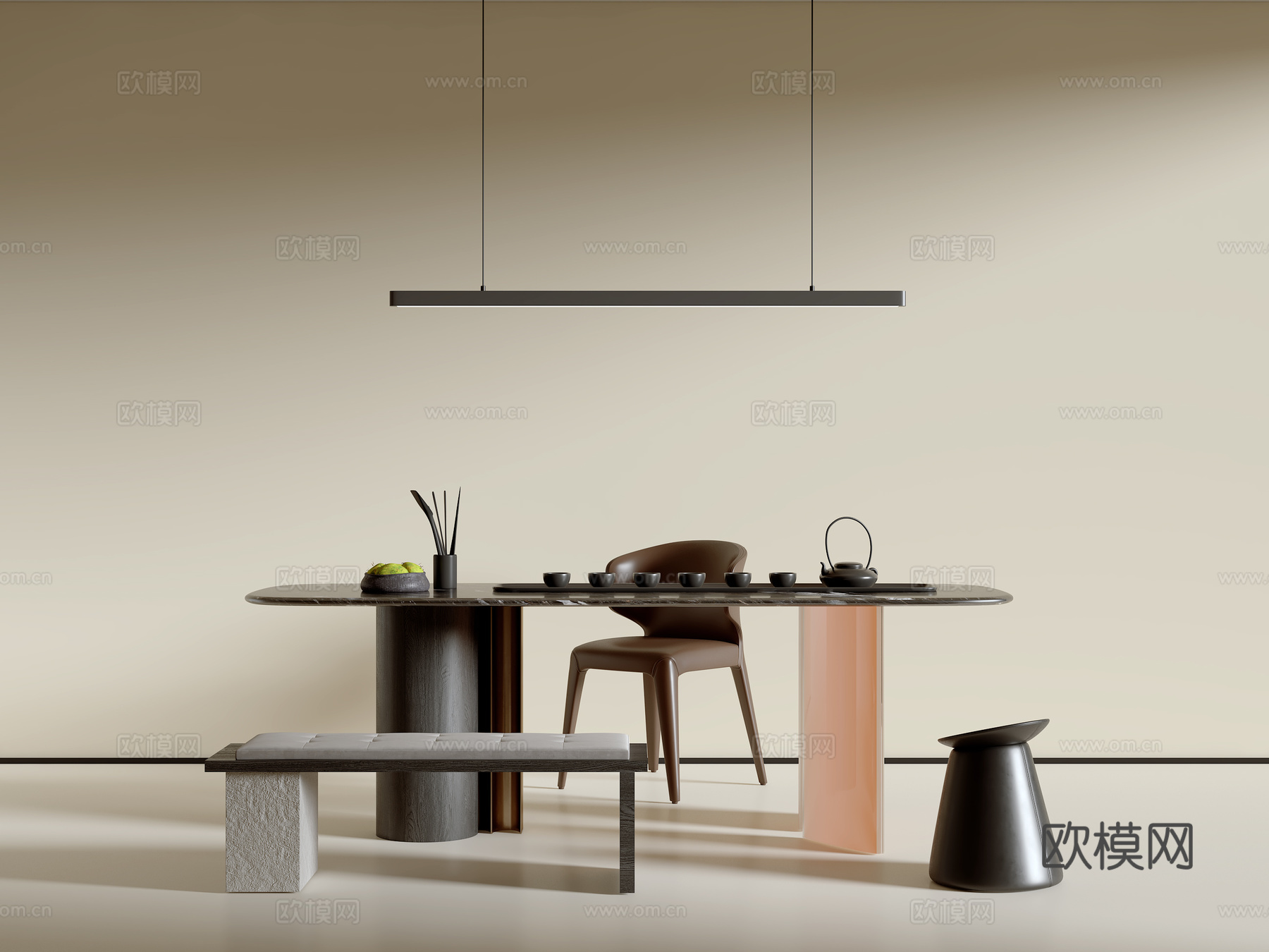 现代意式茶桌椅组合3d模型下载
