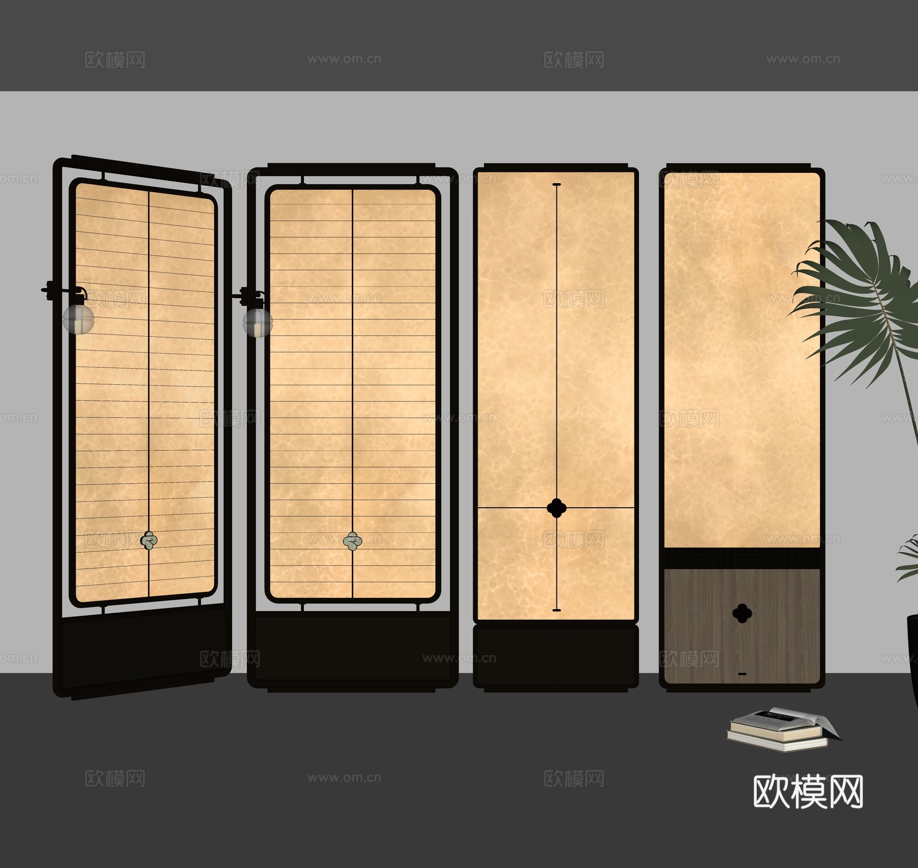 新中式透光石屏风隔断su模型