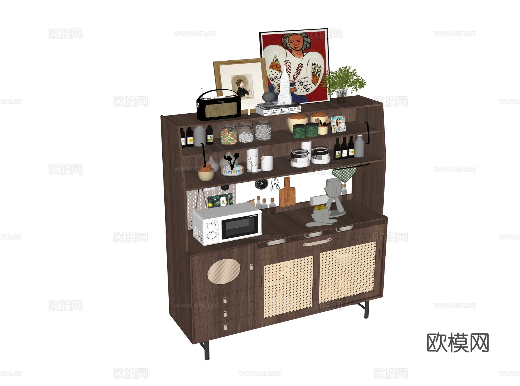 中古风边柜su模型