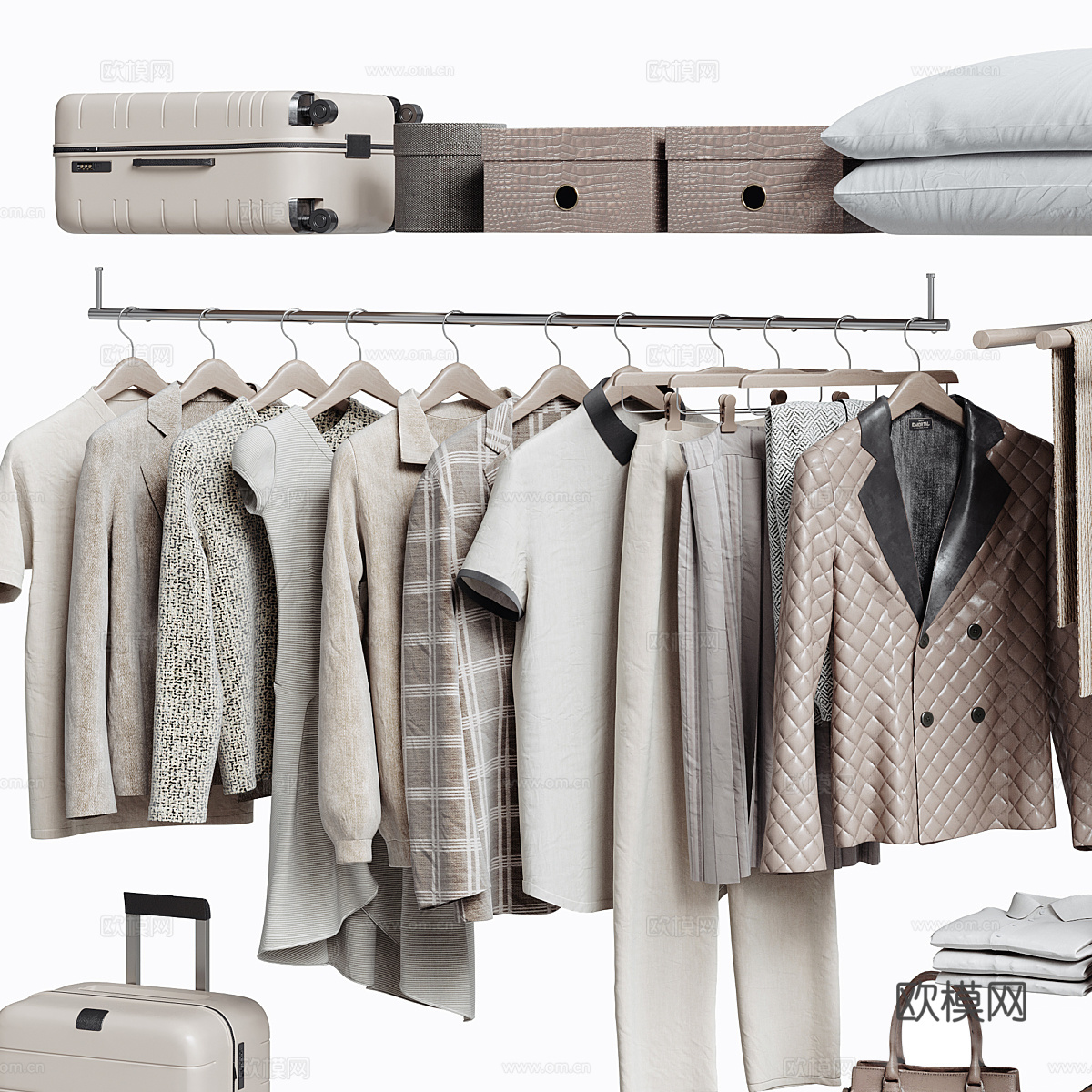现代衣柜服饰箱包组合 衣服 裤子 箱包 鞋 手提袋su模型