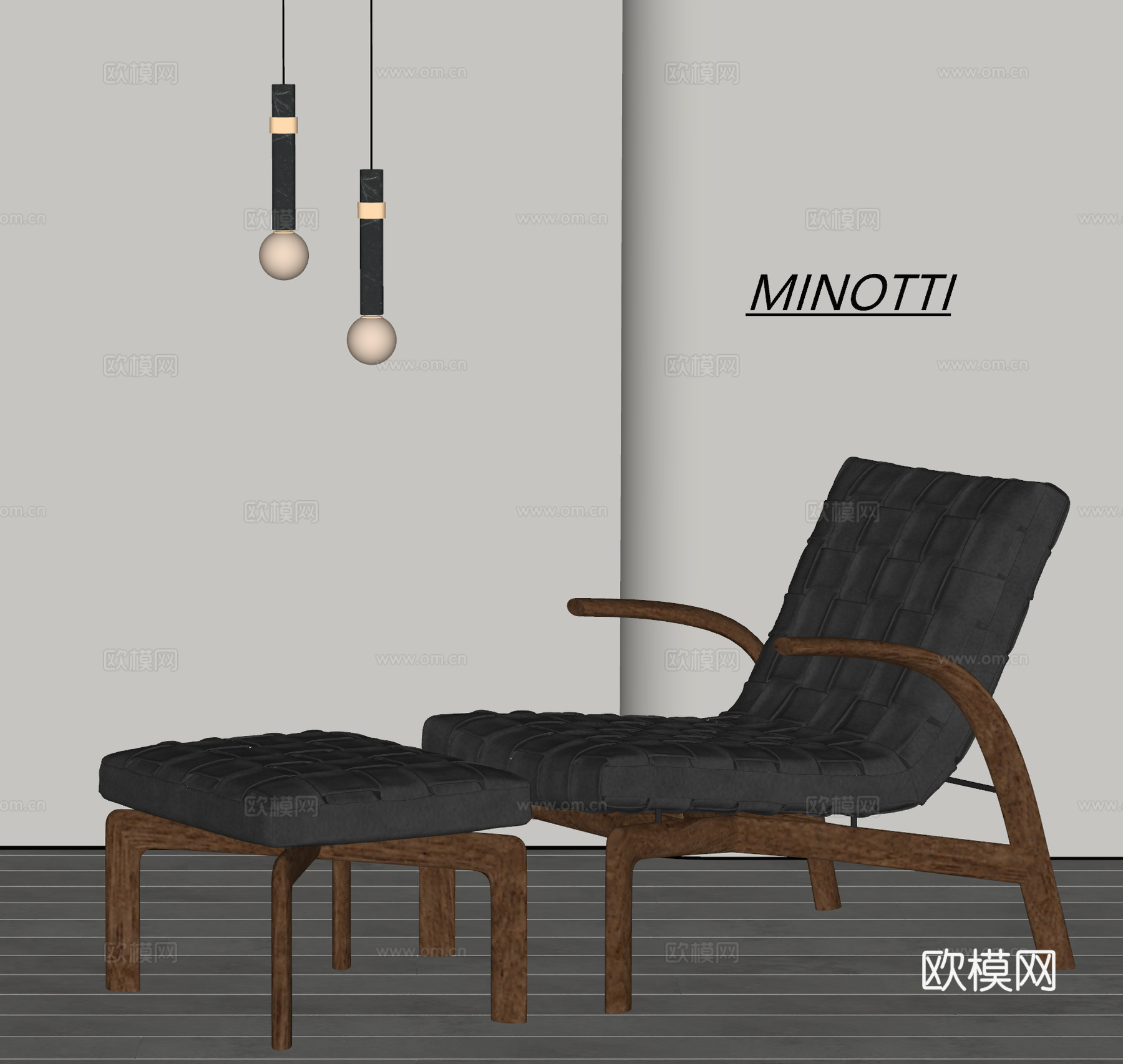 MINOTTI 意式中古风休闲椅 休闲沙发 脚凳 皮革 实木su模型