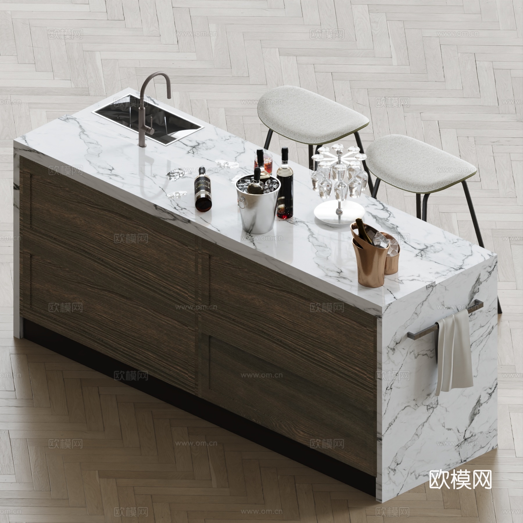 现代吧台 水吧台 酒吧台su模型