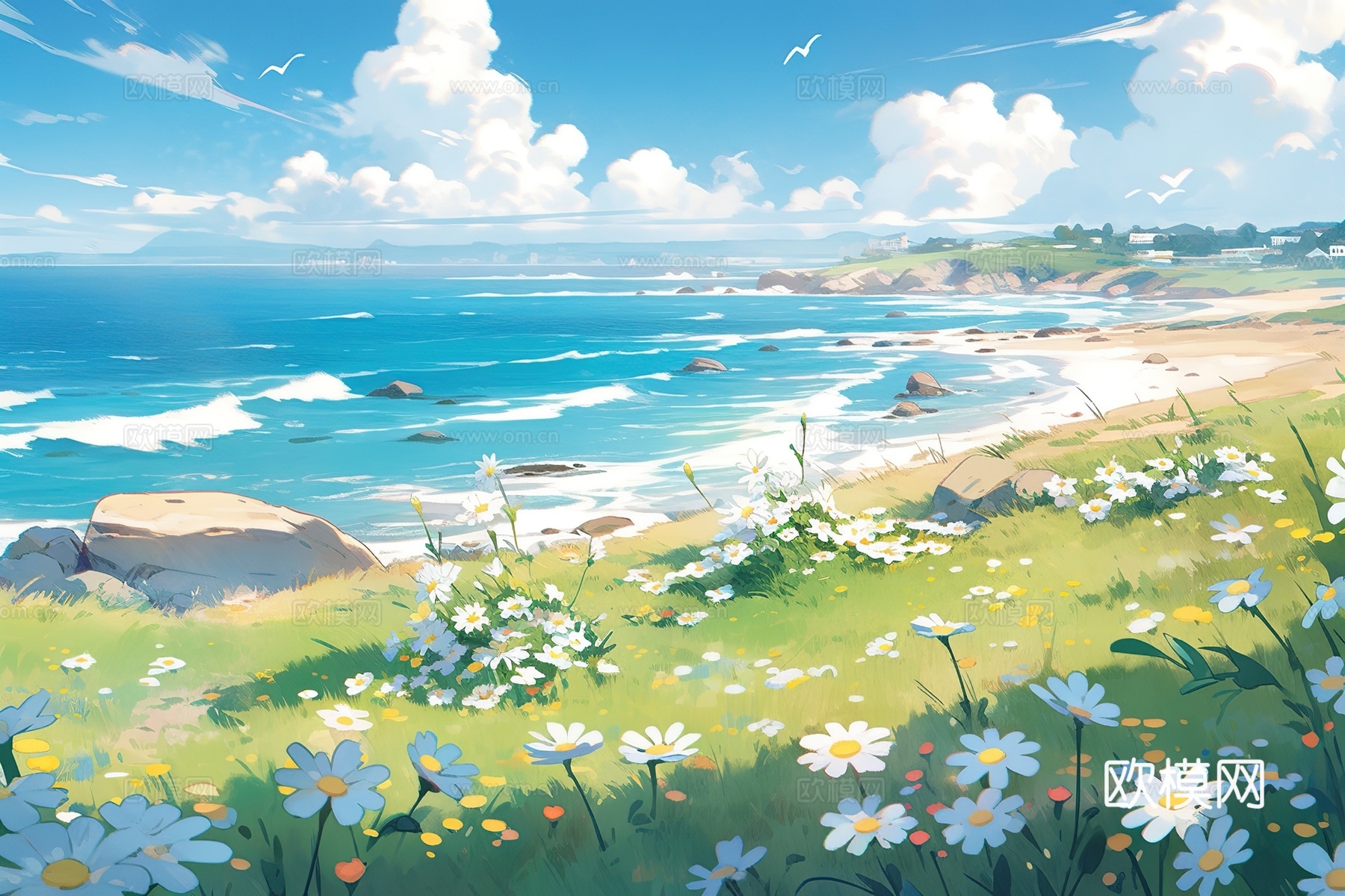 卡通风景插画壁纸贴图