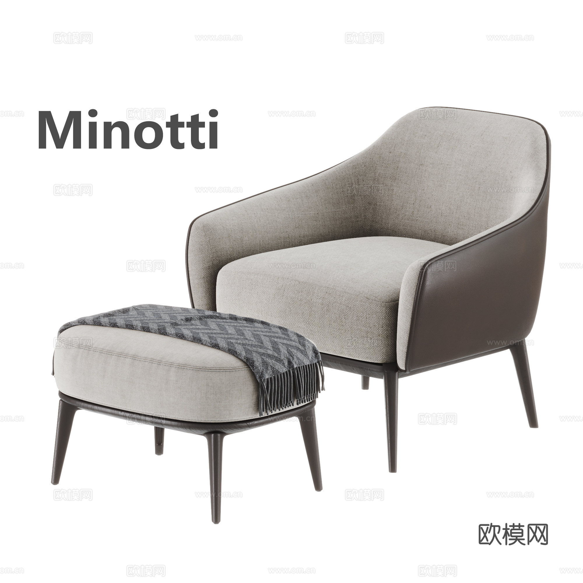MINOTTI 现代休闲椅 皮革扶手椅 休闲沙发 沙发椅su模型