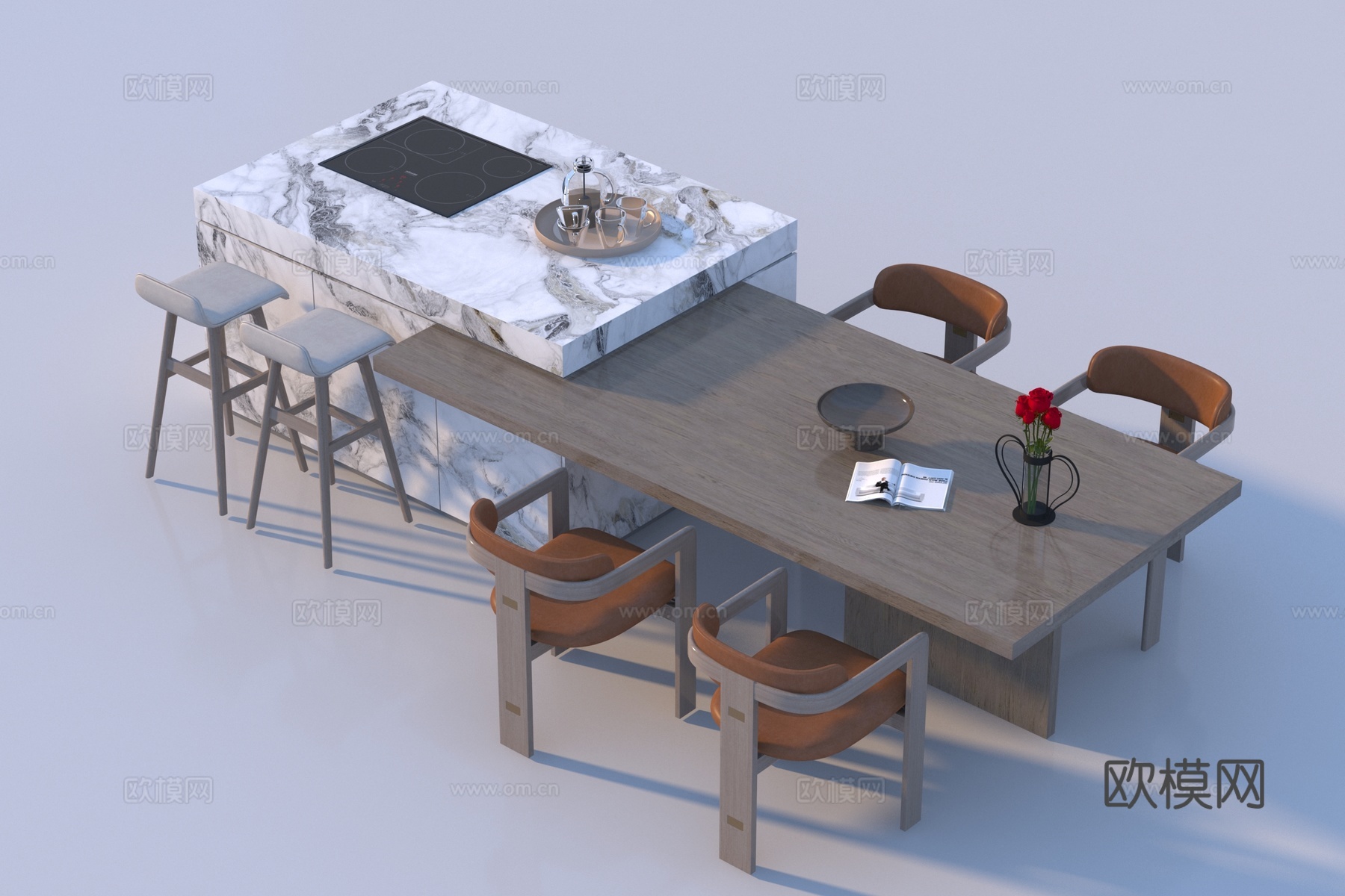 现代中岛吧台3d模型