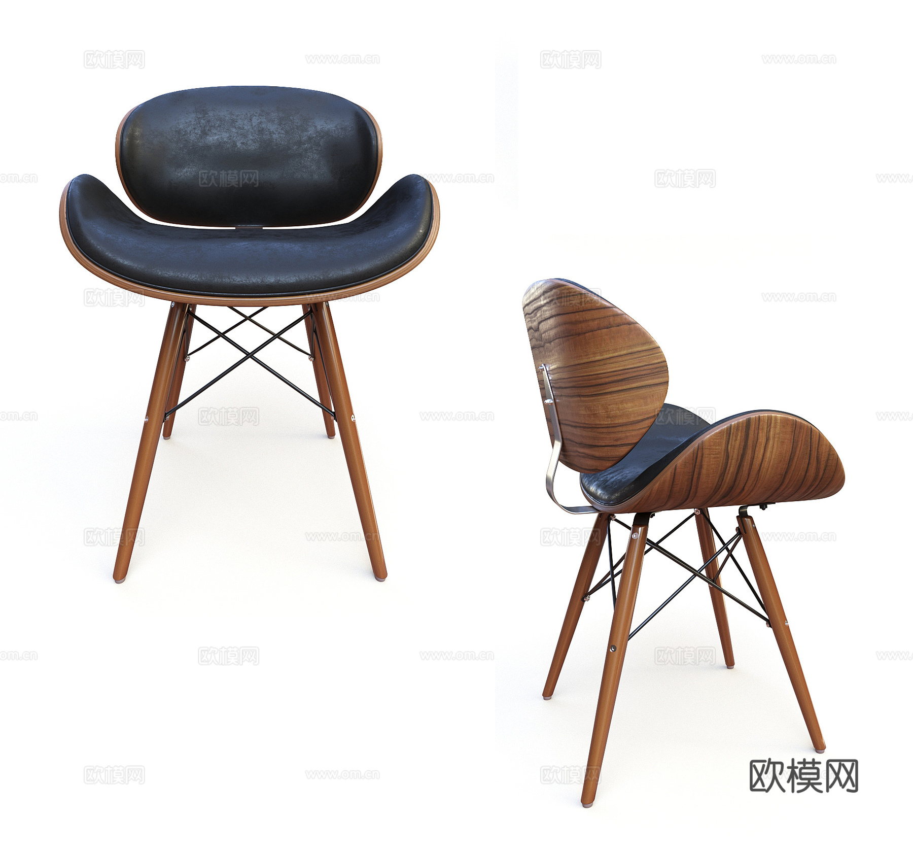 中古餐椅 中古单椅 木椅 皮革餐椅3d模型