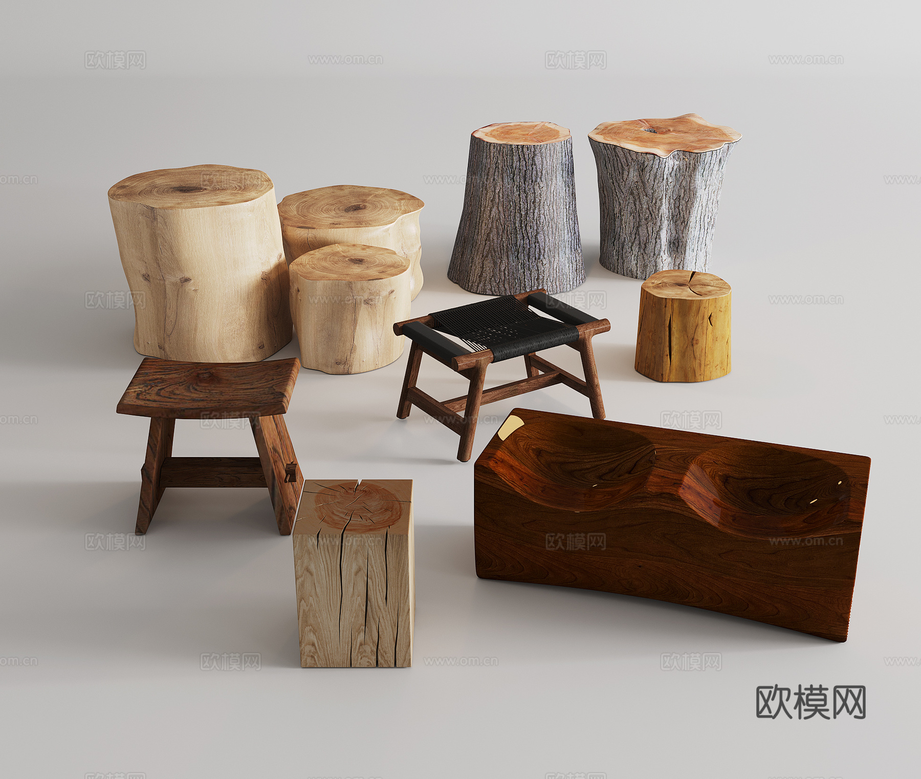 侘寂风实木凳子 老木头凳子 木墩 其它凳子3d模型