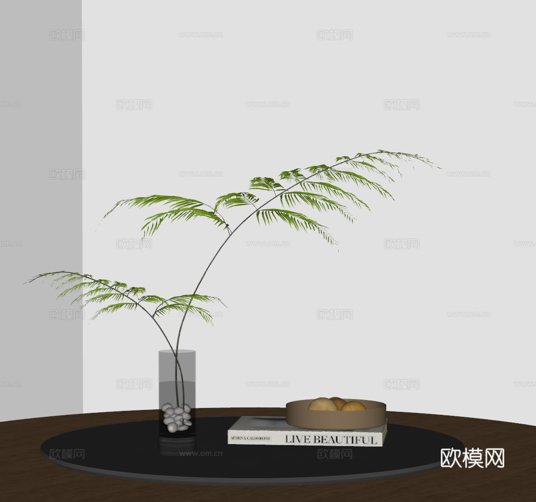 现代花瓶摆件组合 水生植物 装饰品摆件su模型