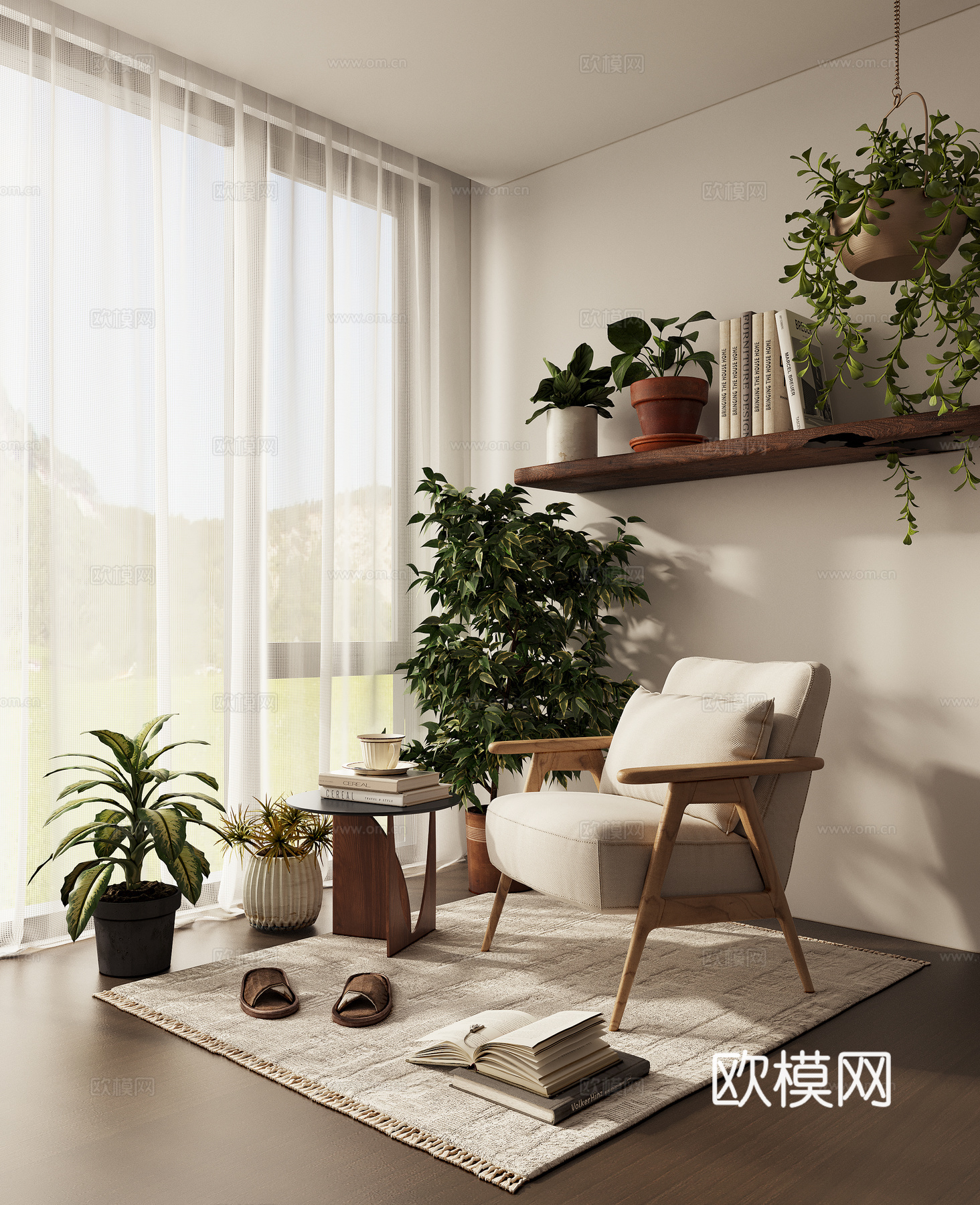 休闲椅懒人沙发盆栽边几绿植su模型