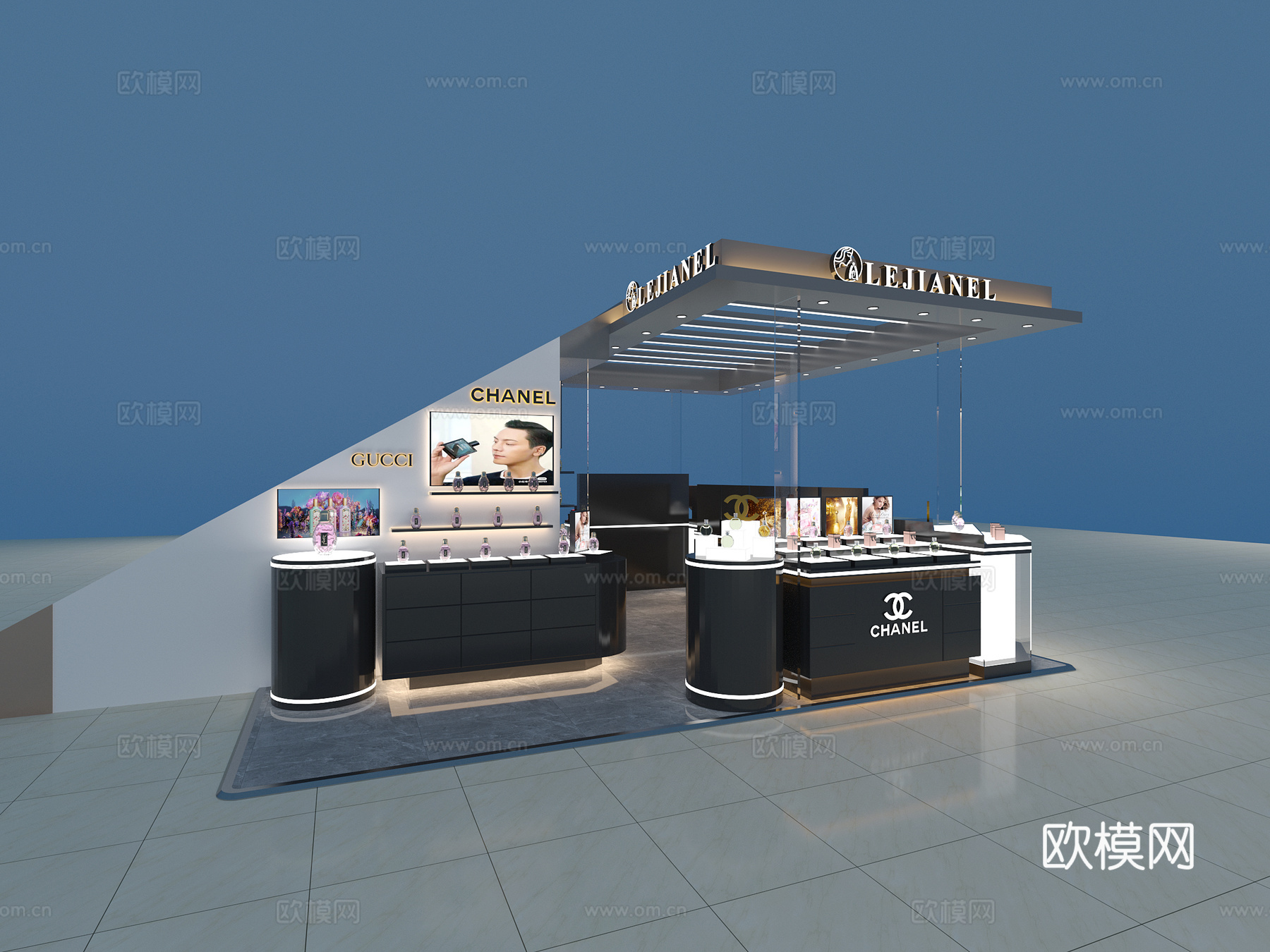 现代 化妆品店 化妆品彩妆柜香水柜3d模型