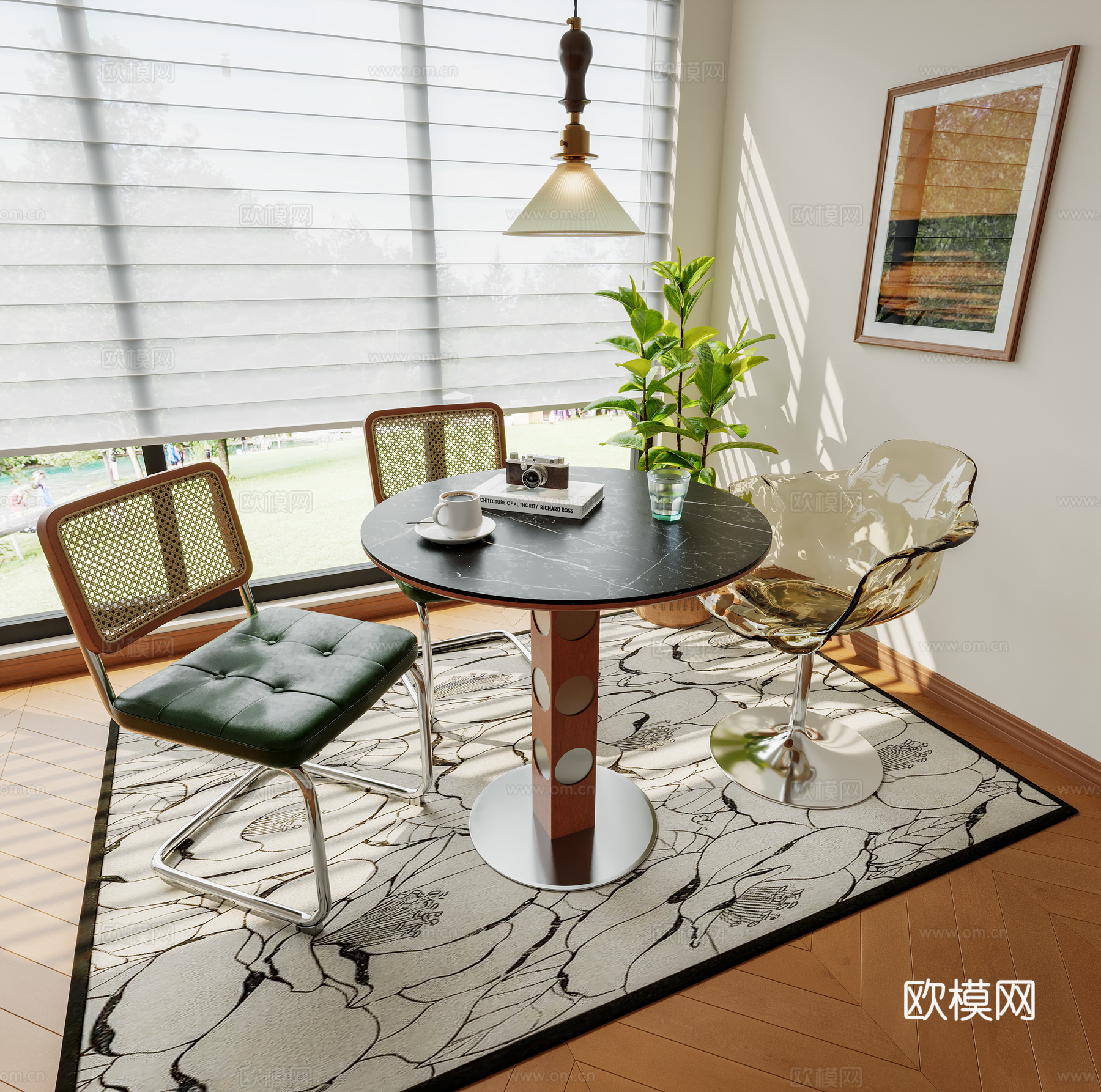 中古风休闲桌椅组合 洽谈桌椅组合 甜品店桌椅组合 饮品店桌椅3d模型