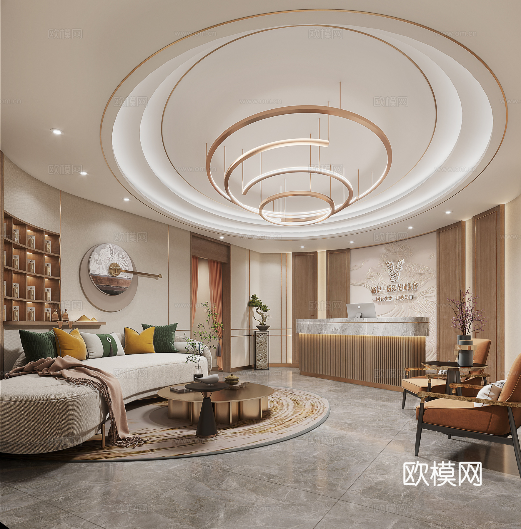 新中式美容会所大厅接待处大堂3d模型