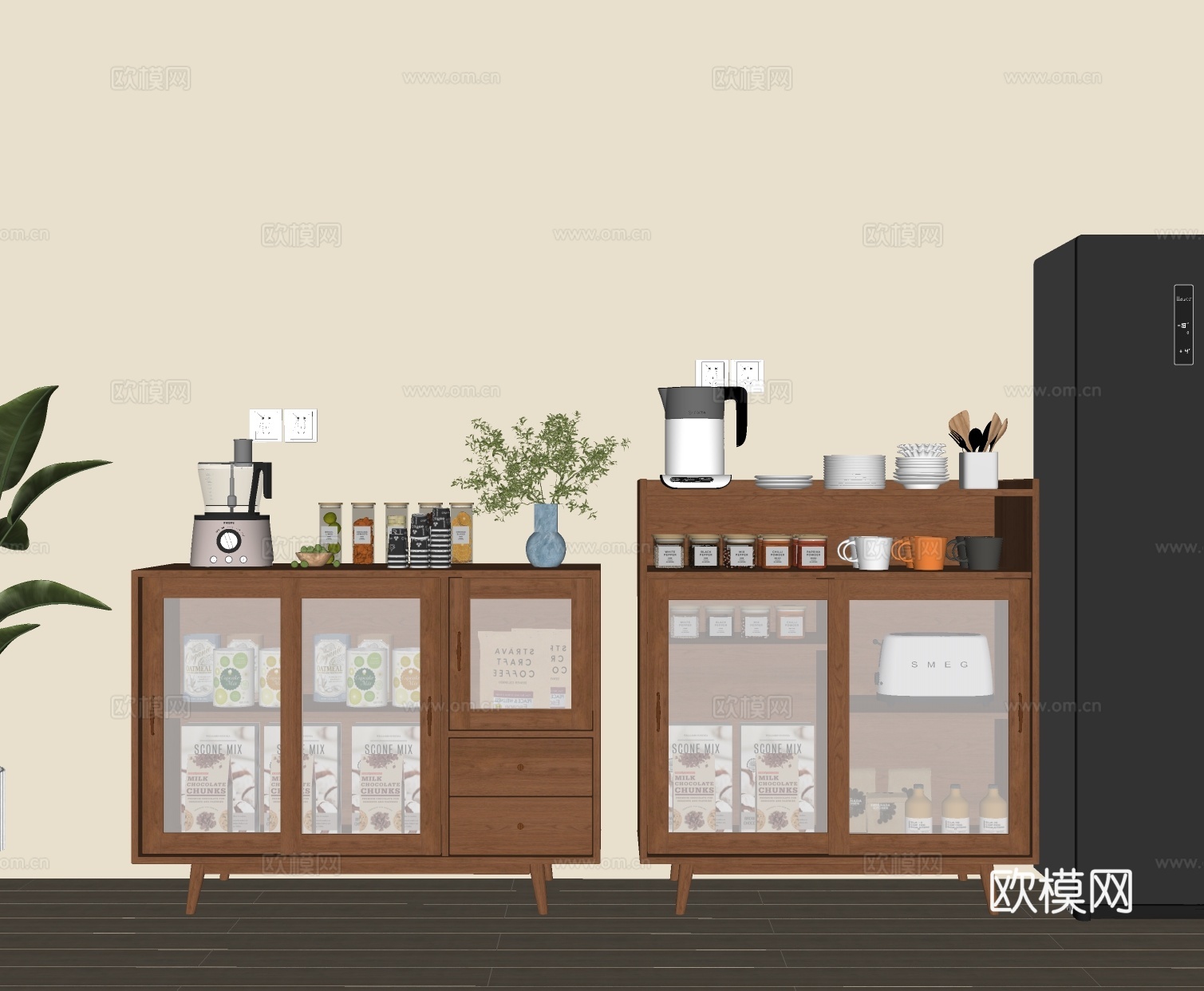 北欧餐边柜 茶水柜 矮柜 储物柜 备餐柜su模型