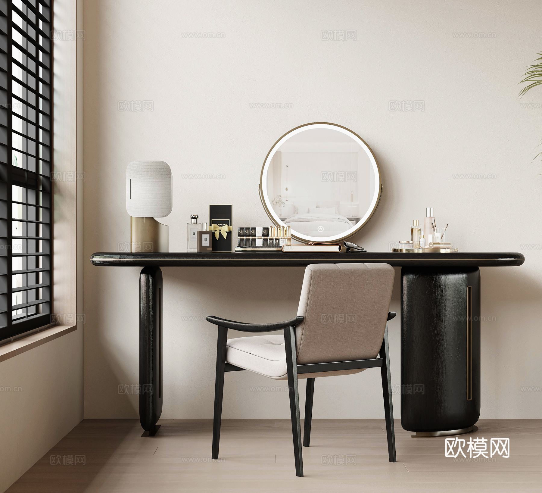 新中式梳妆桌椅组合3d模型