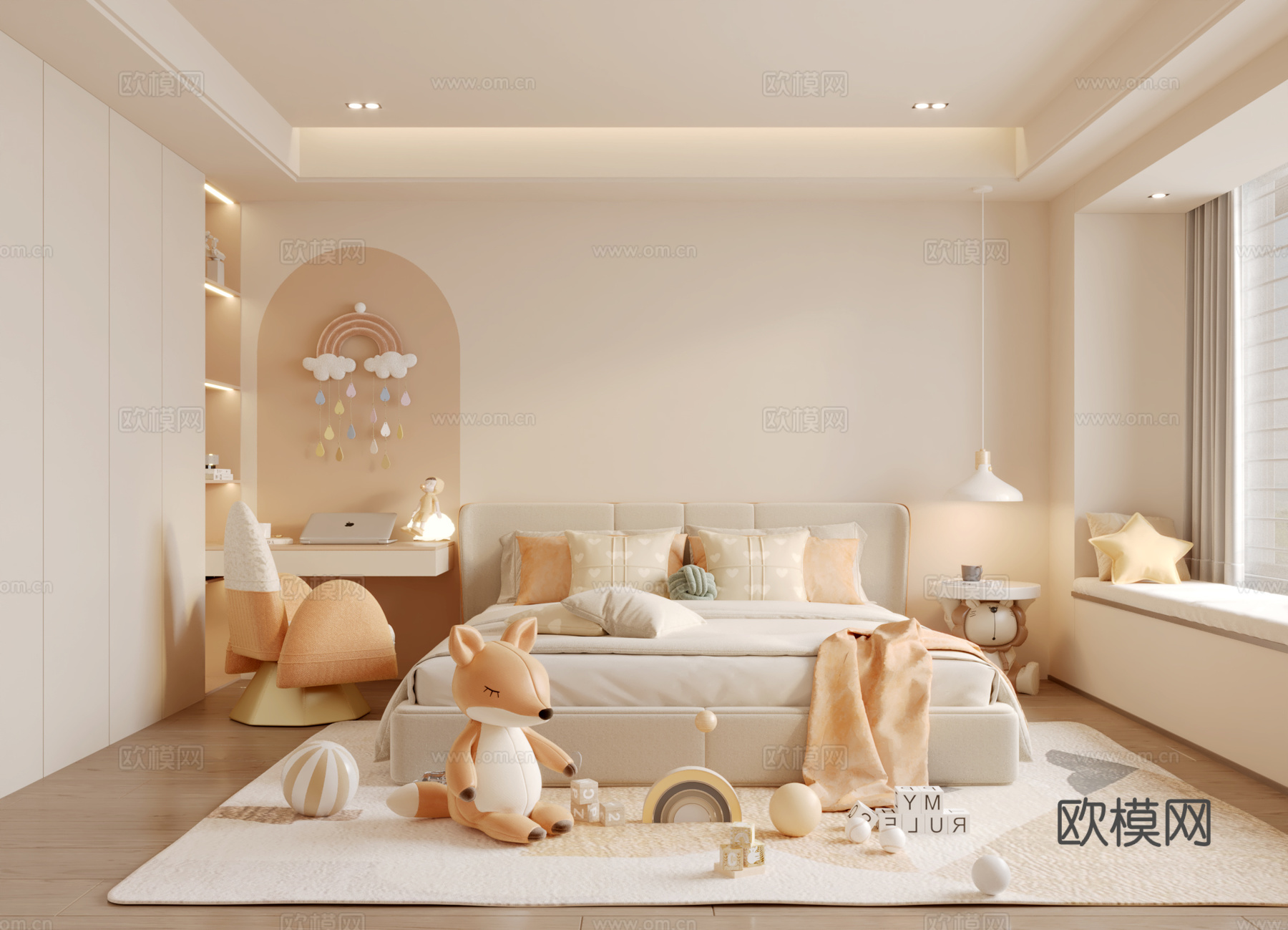 现代奶油风儿童房3d模型
