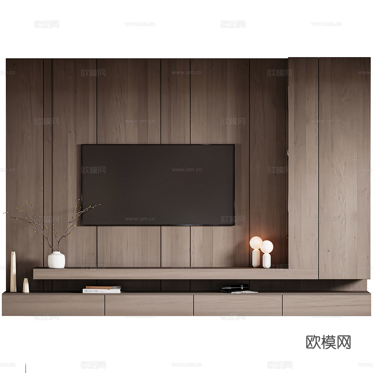 新中式极简电视背景墙3d模型