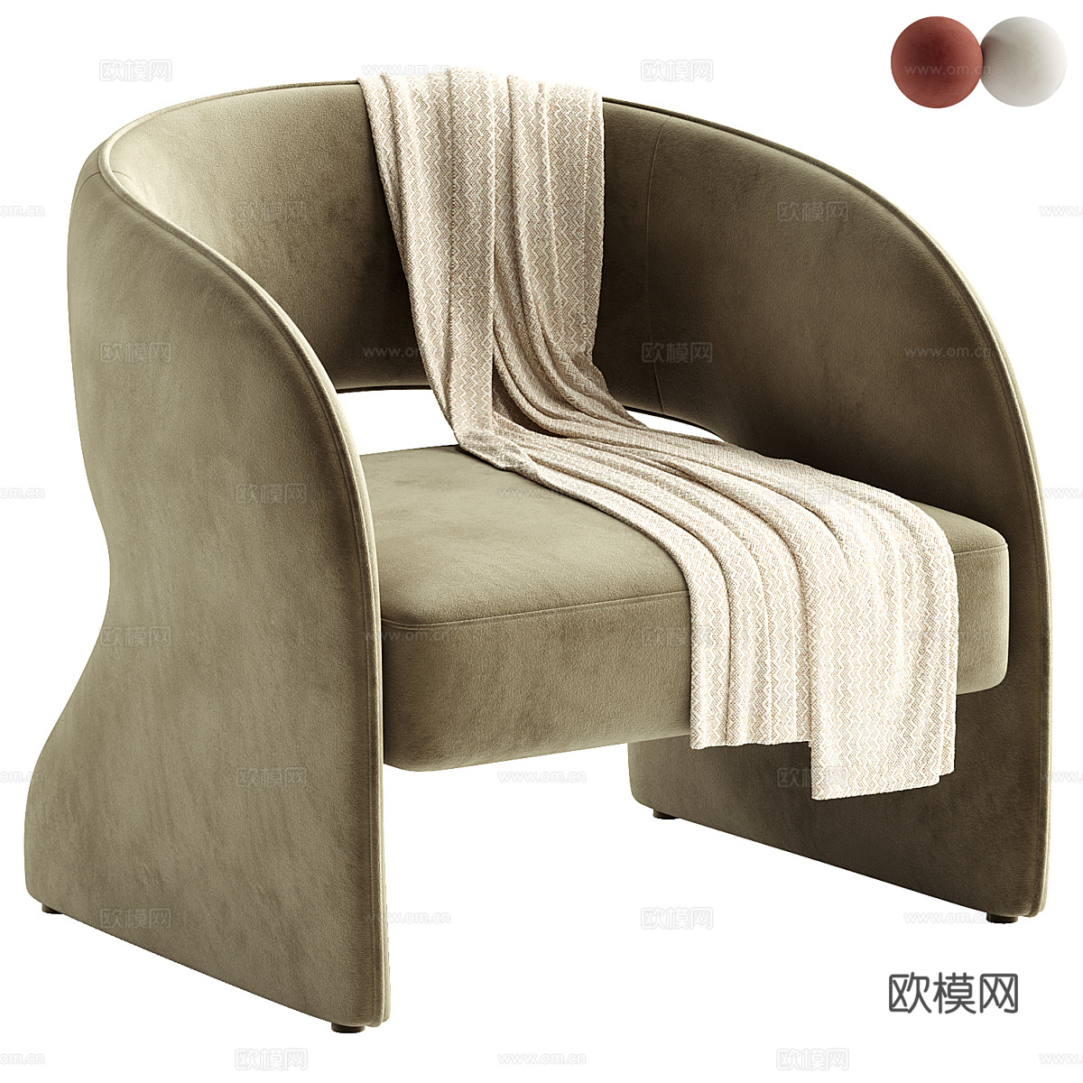 现代奶油风 Roz 休闲椅3d模型