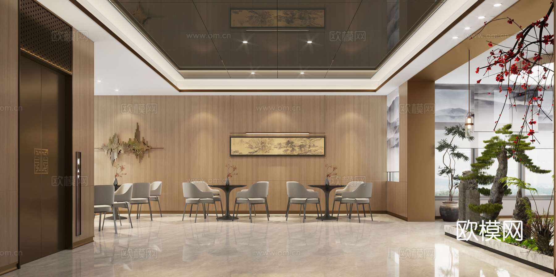 新中式棋牌室大厅3d模型