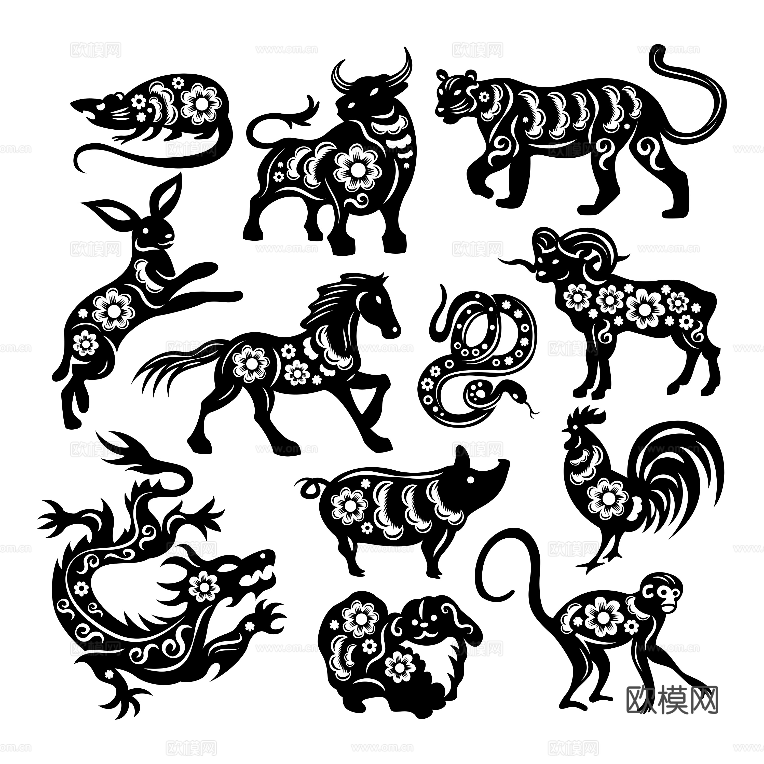 免抠12生肖 剪纸