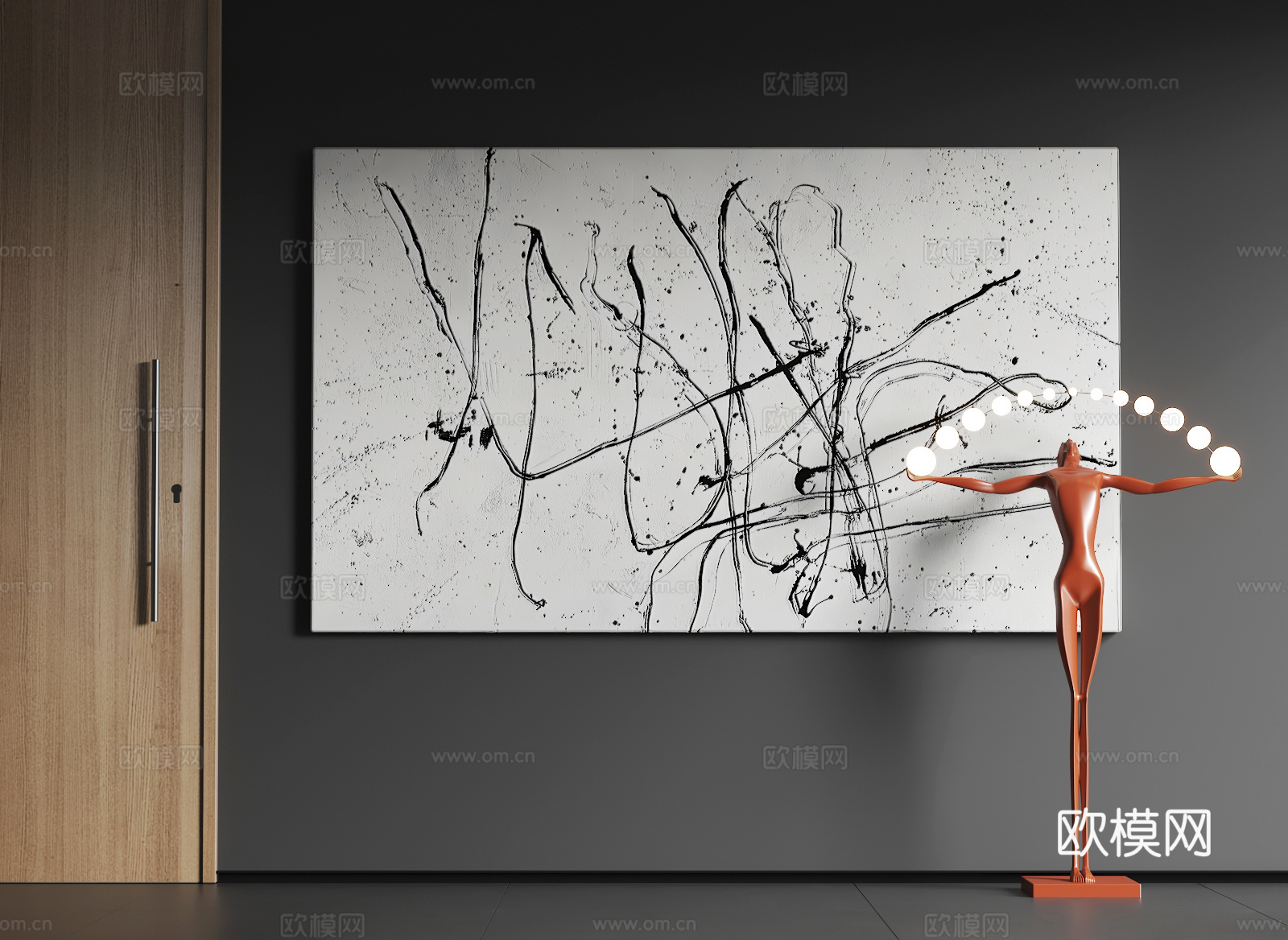 现代大幅挂画  现代抽象挂画   现代极简挂画 现代黑白挂画3d模型
