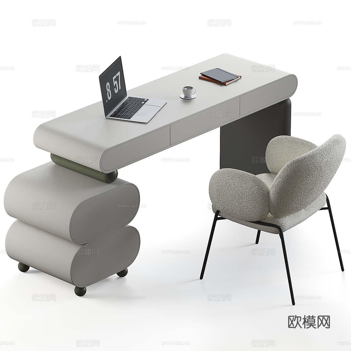 现代意式极简书桌椅3d模型
