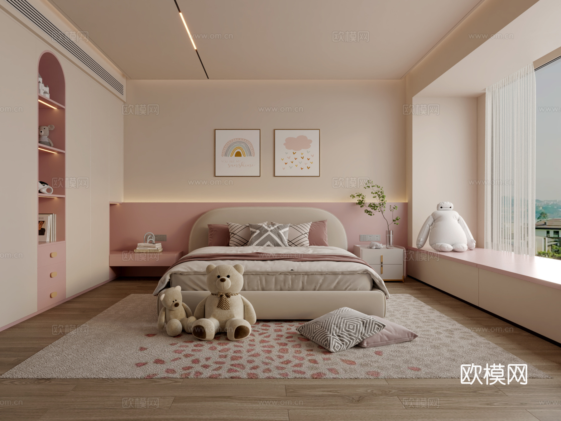 现代奶油风儿童房3d模型