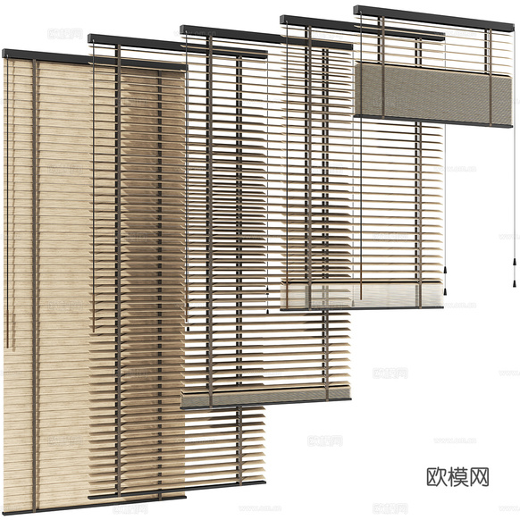 新中式木制百叶帘3d模型下载(渲染图2)