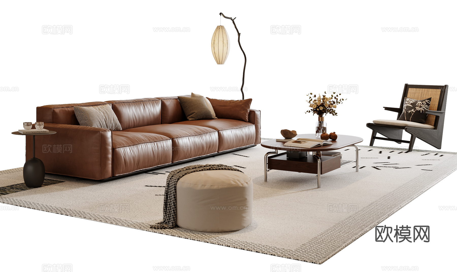 中古风沙发茶几组合3d模型下载