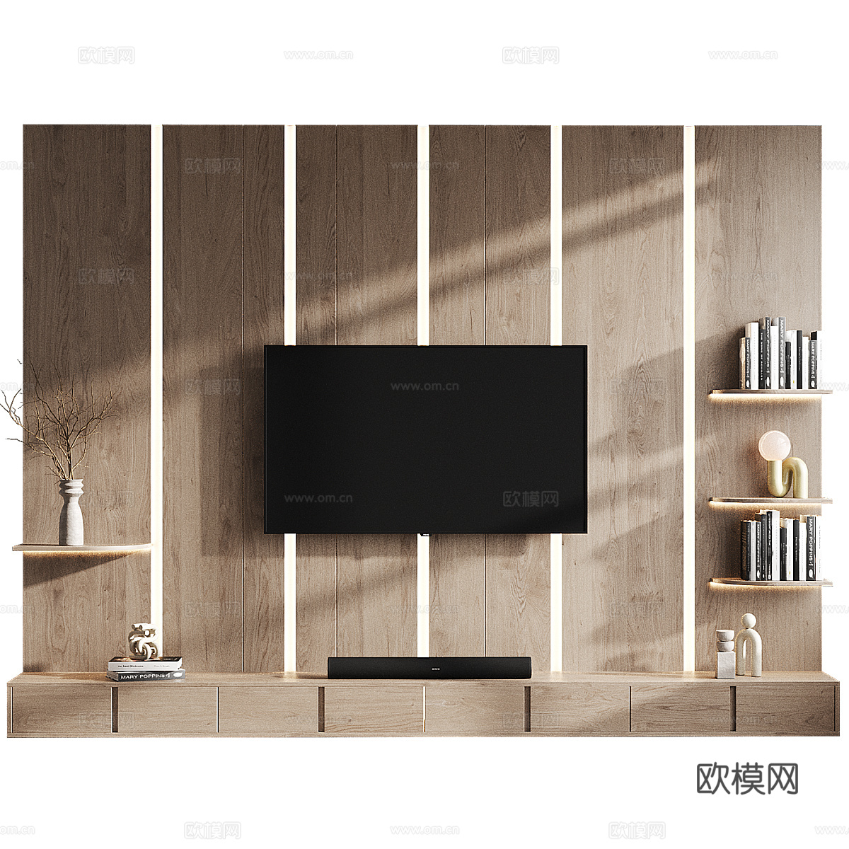 现代极简电视背景墙3d模型